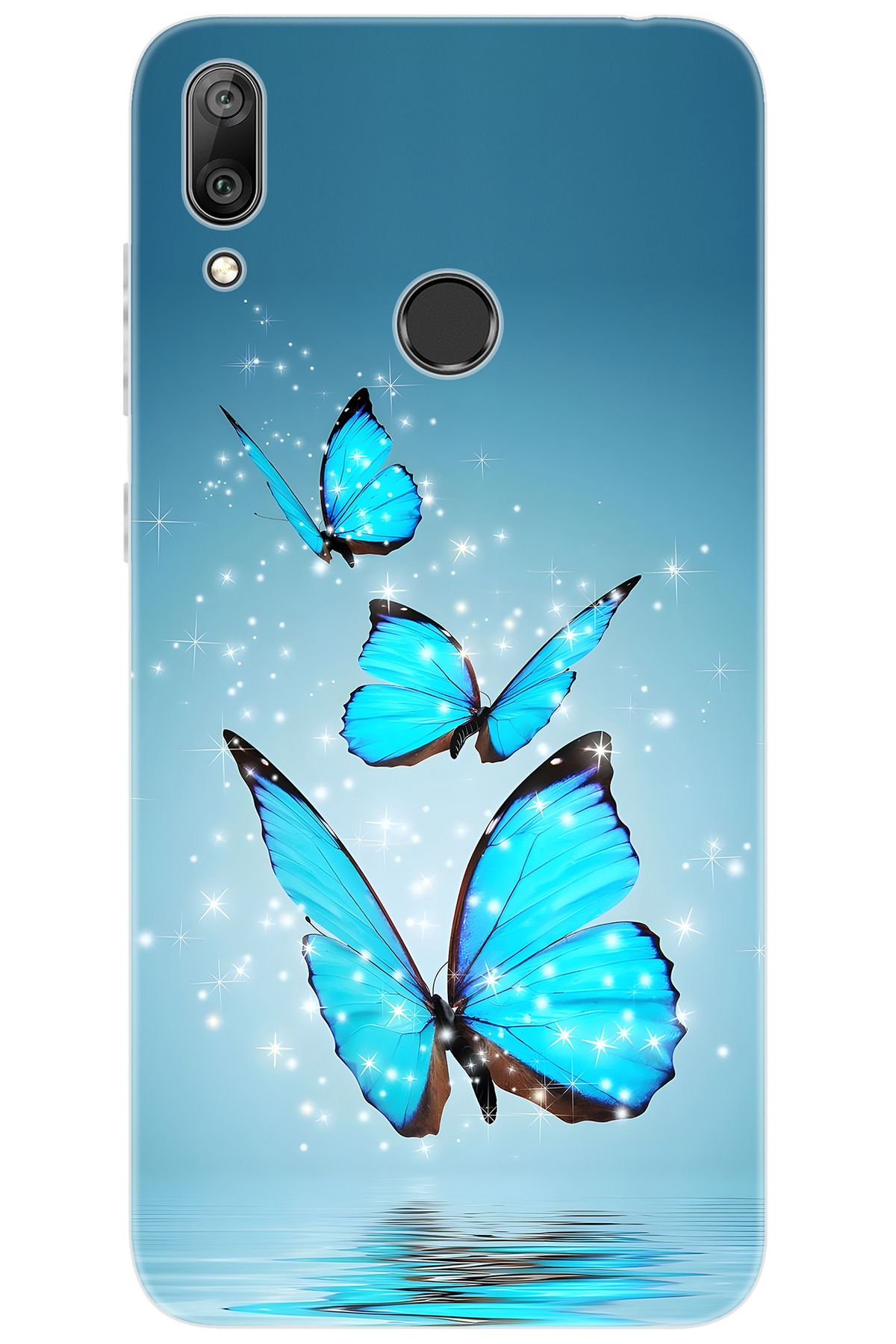 Ceppare Huawei Y7 PRO 2019 (DUB-LX2) Uyumlu Kılıf Desen Baskılı Silikon Mavi Kelebek STK:710 CP-ltXc16v