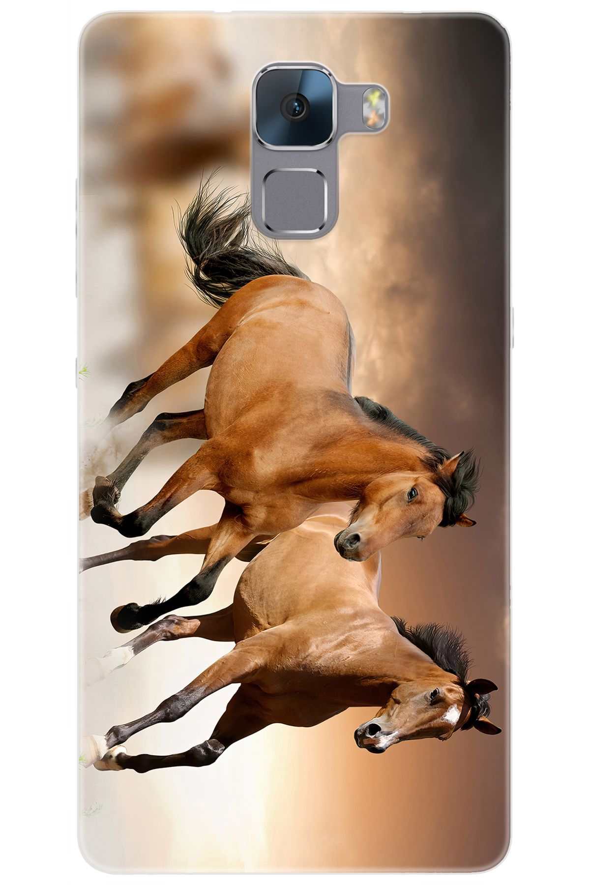 Ceppare Huawei Honor 7 (PLK-L01) Uyumlu Kılıf Desen Baskılı Silikon Kahve Atlar STK:176 CP-F8ASHoY