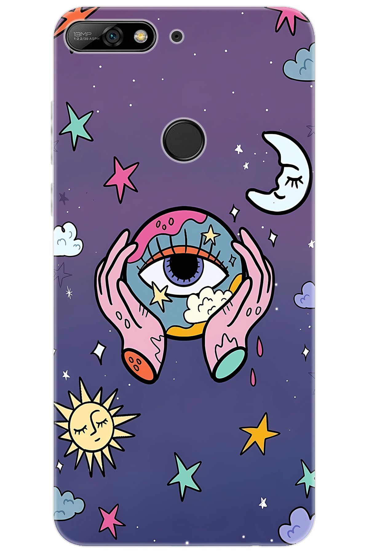 Ceppare Huawei Y7 PRO 2018 (LDN-LX2) Uyumlu Kılıf Desen Baskılı Silikon Dünya Gözü STK:668 CP-sMe0Gz1