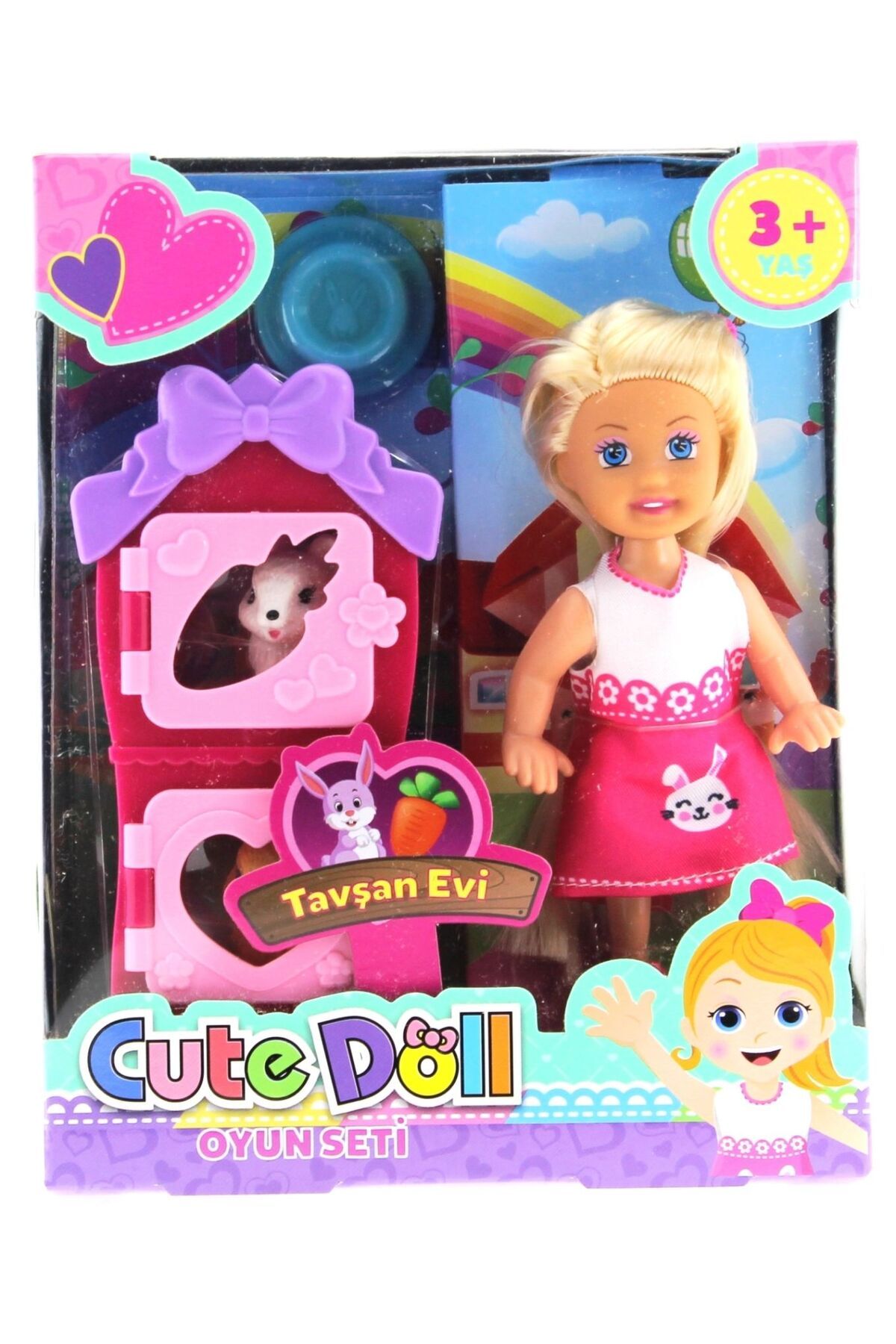 OEM Cute Doll Mini Bebek Tavşanlı ve İki Katlı Kulübe Oyun Seti