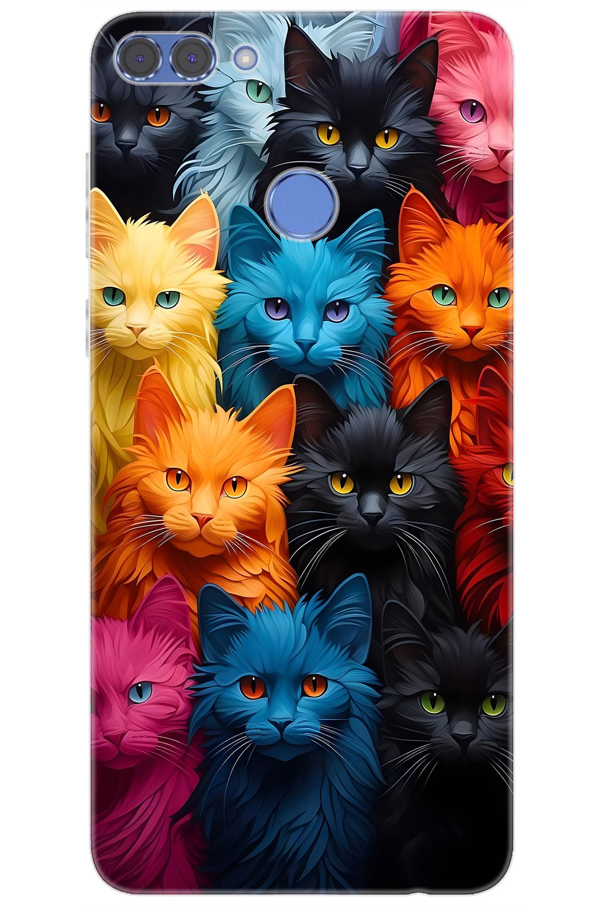 Ceppare Huawei Y9 2018 (FLA-LX1/LX2) Uyumlu Kılıf Desen Baskılı Silikon Renkli Kediler STK:713 CP-9BzpFBe