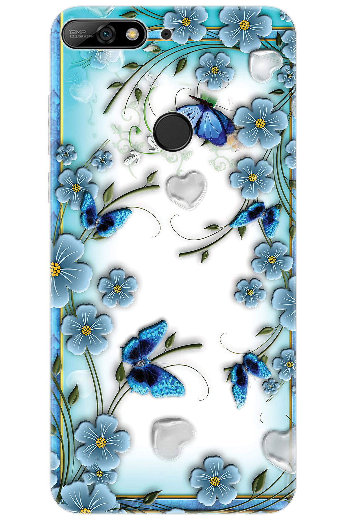 Ceppare Huawei Y7 PRO 2018 (LDN-LX2) Uyumlu Kılıf Desen Baskı Silikon Çiçek ve Kelebekler STK:547 CP-8lSuBwO