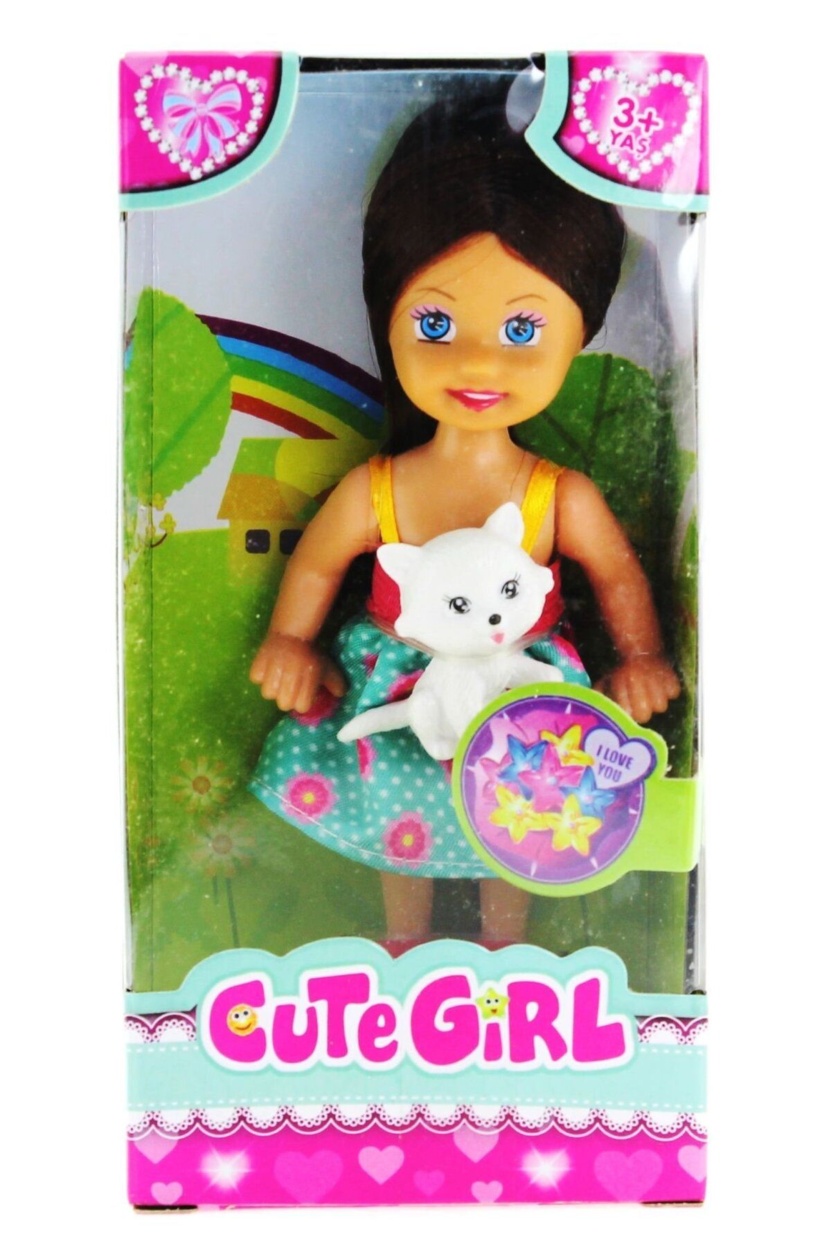 OEM Cute Girl Kedi Figürlü Kumral Mini Bebek