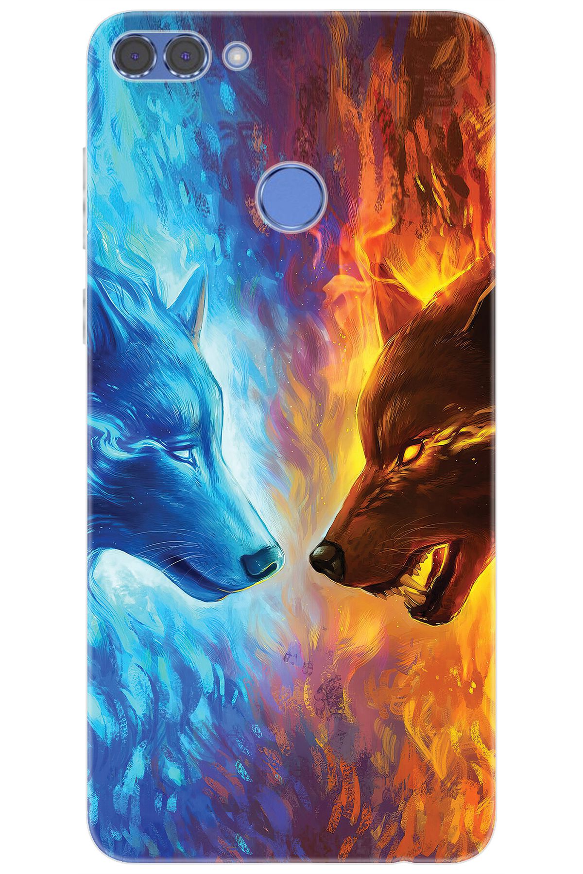 Ceppare Huawei Y9 2018 (FLA-LX1/LX2) Uyumlu Kılıf Desen Baskılı Silikon Alev ve Kurtlar STK:489 CP-yuKCajR