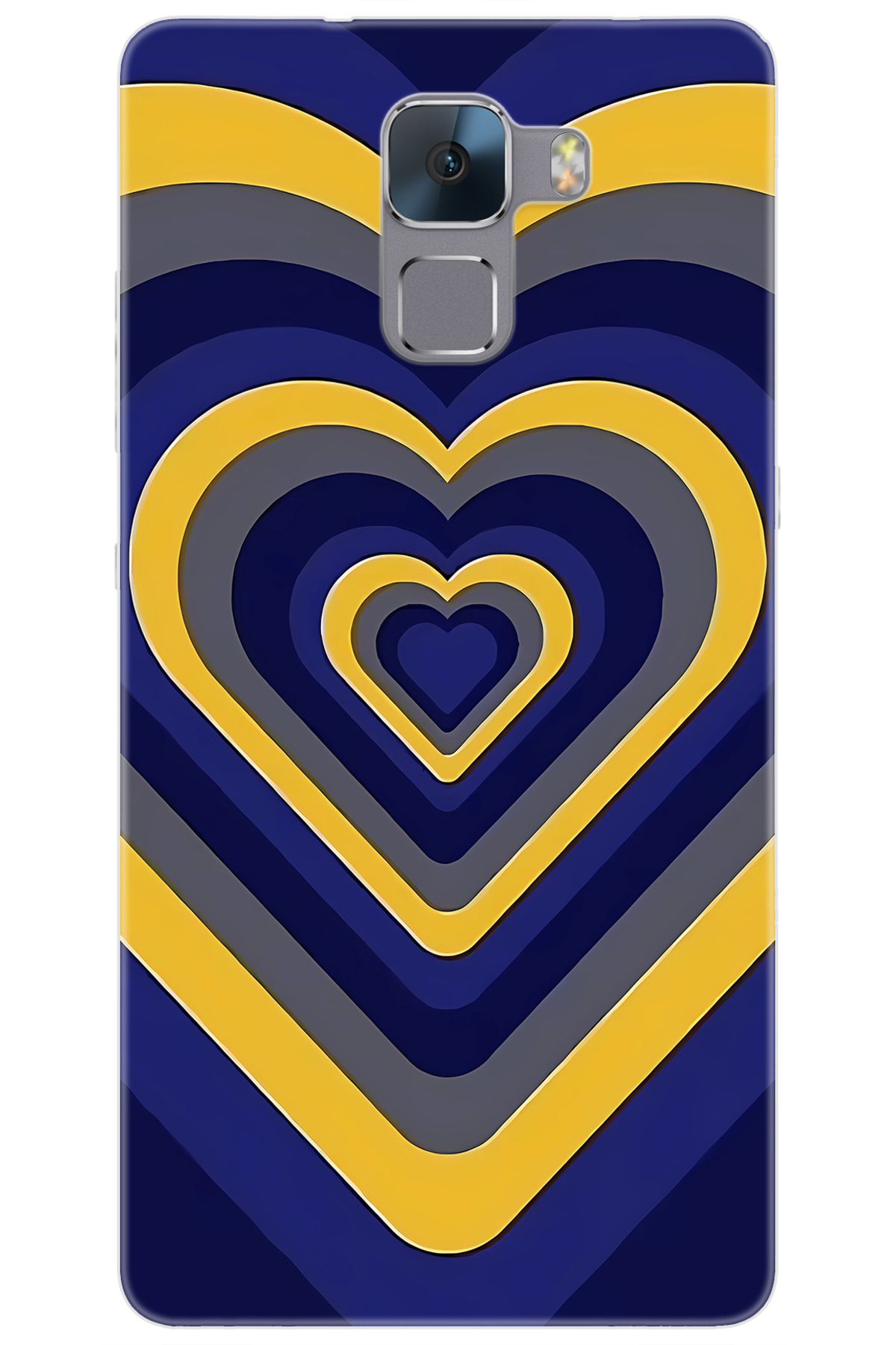 Ceppare Huawei Honor 7 (PLK-L01) Uyumlu Kılıf Desenli Silikon Sarı Lacivert Kalp STK:1003 CP-NPfWsnx