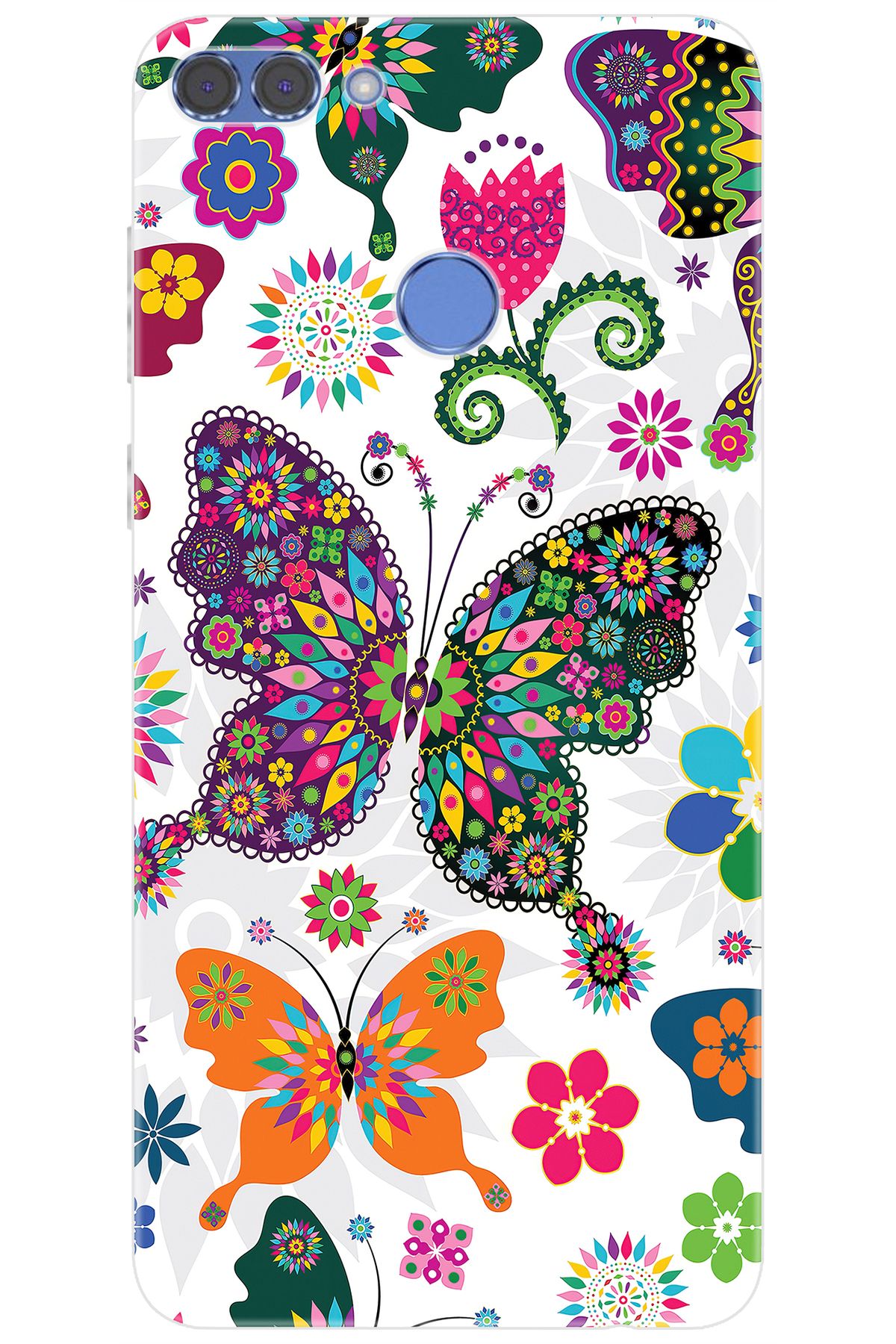 Ceppare Huawei Y9 2018 (FLA-LX1/LX2) Uyumlu Kılıf Desen Baskılı Silikon Renkli Kelebekler STK:541 CP-Po4Uxi4