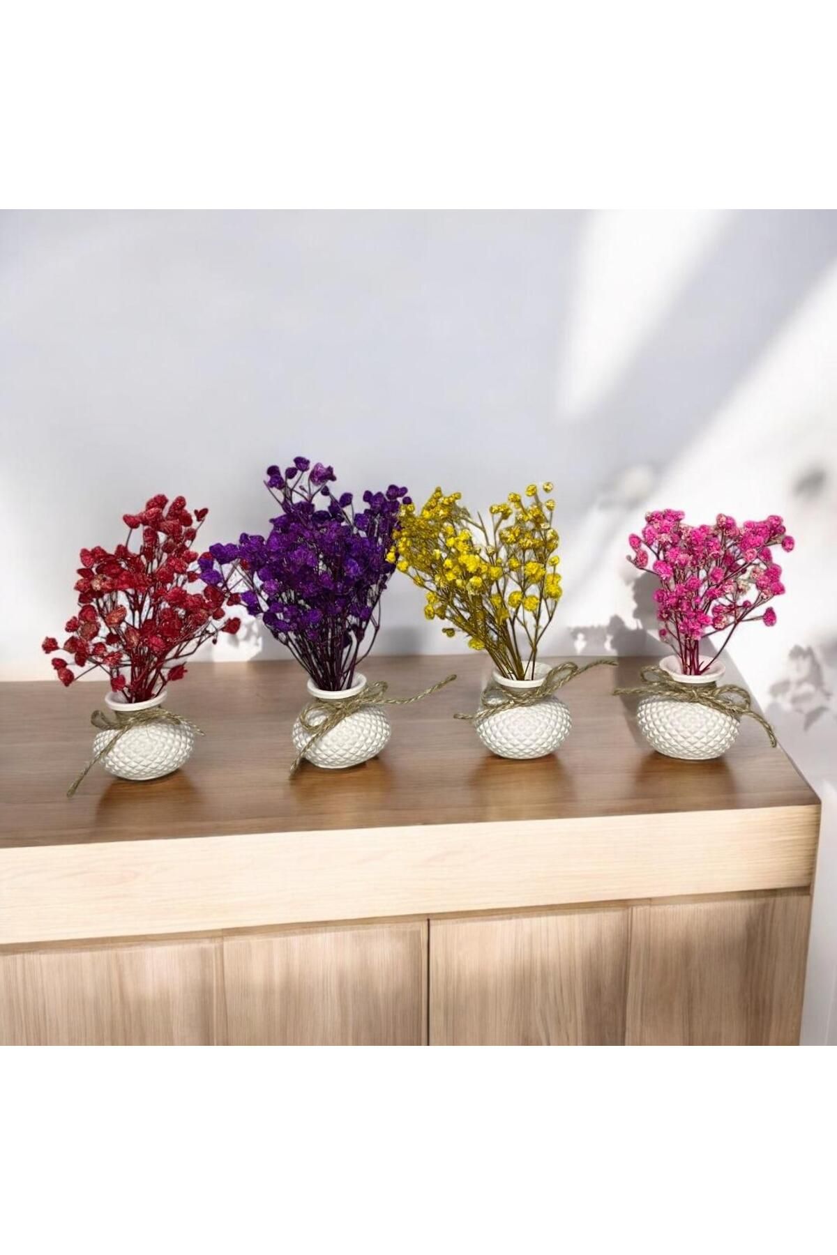 MelDef Dörtlü Dekoratif Mini Set Cipso Çiçekli