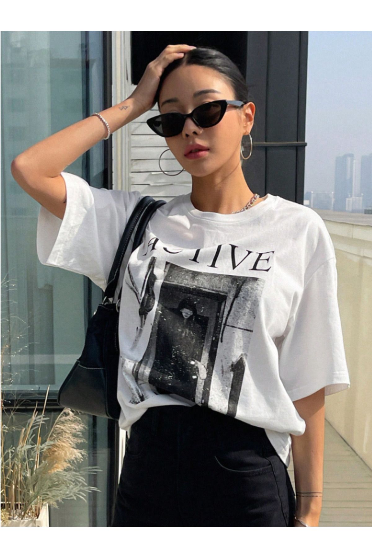 Framgan Unisex Kadın/Erkek Actıve Baskılı Kısa Kollu Oversize Tişört