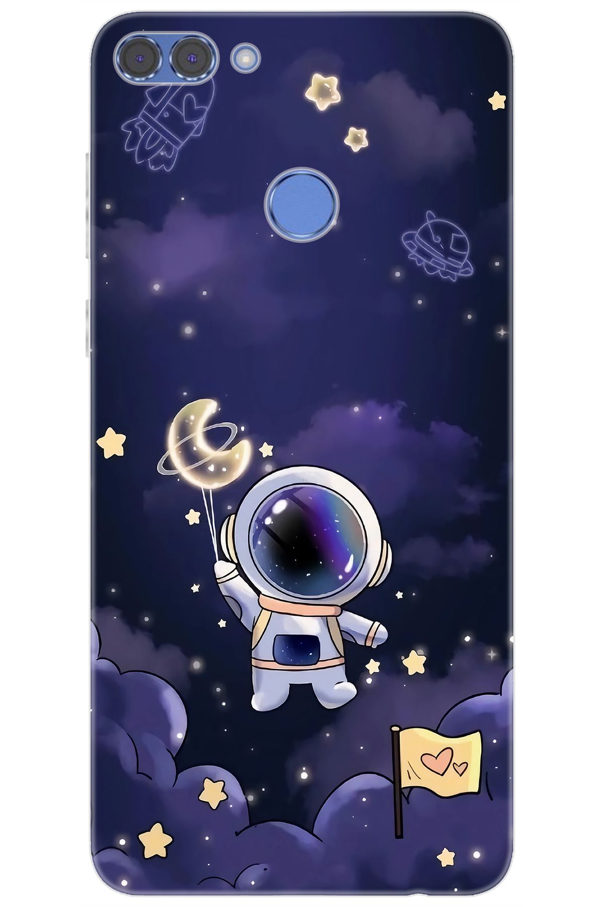 Ceppare Huawei Y9 2018 (FLA-LX1/LX2) Uyumlu Kılıf Desen Baskılı Silikon Astronot STK:738 CP-6942NXf