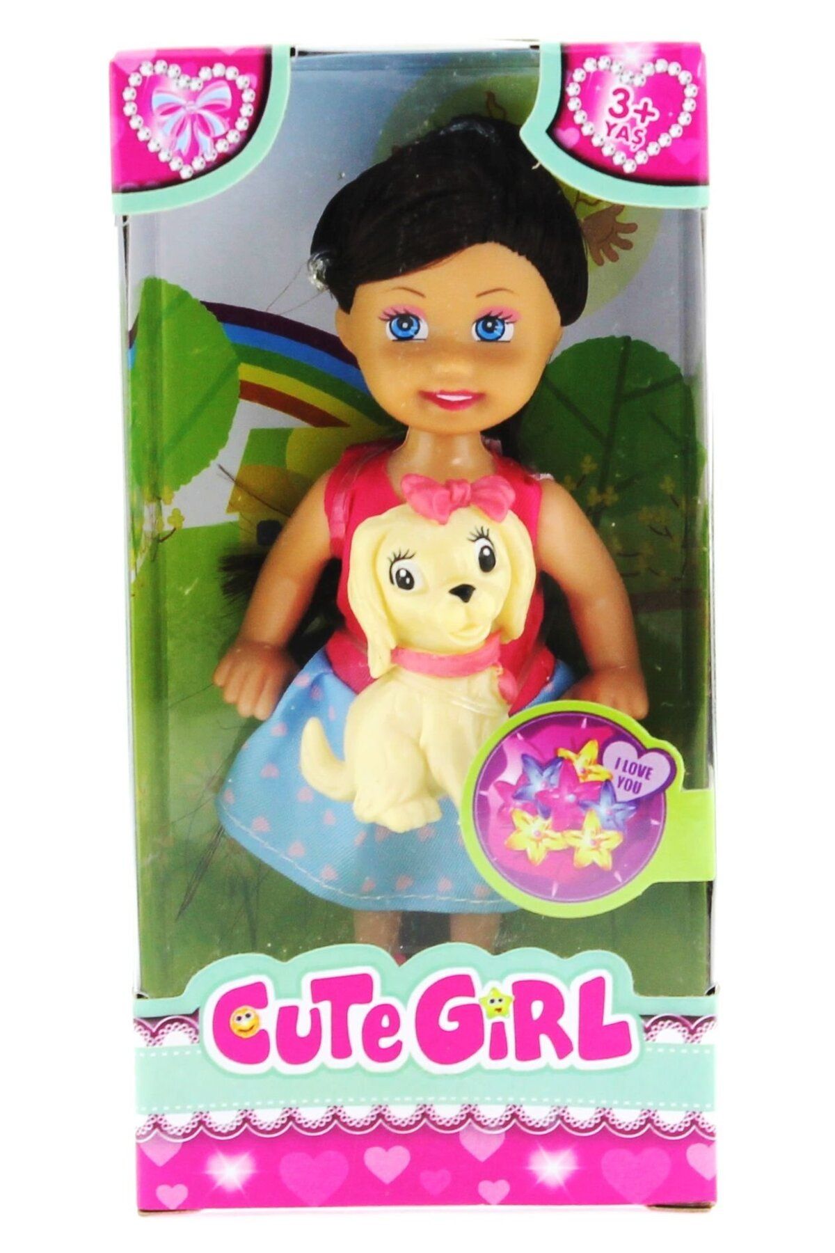 OEM Cute Girl Sarı Köpekli ve Kumral Mini Bebek