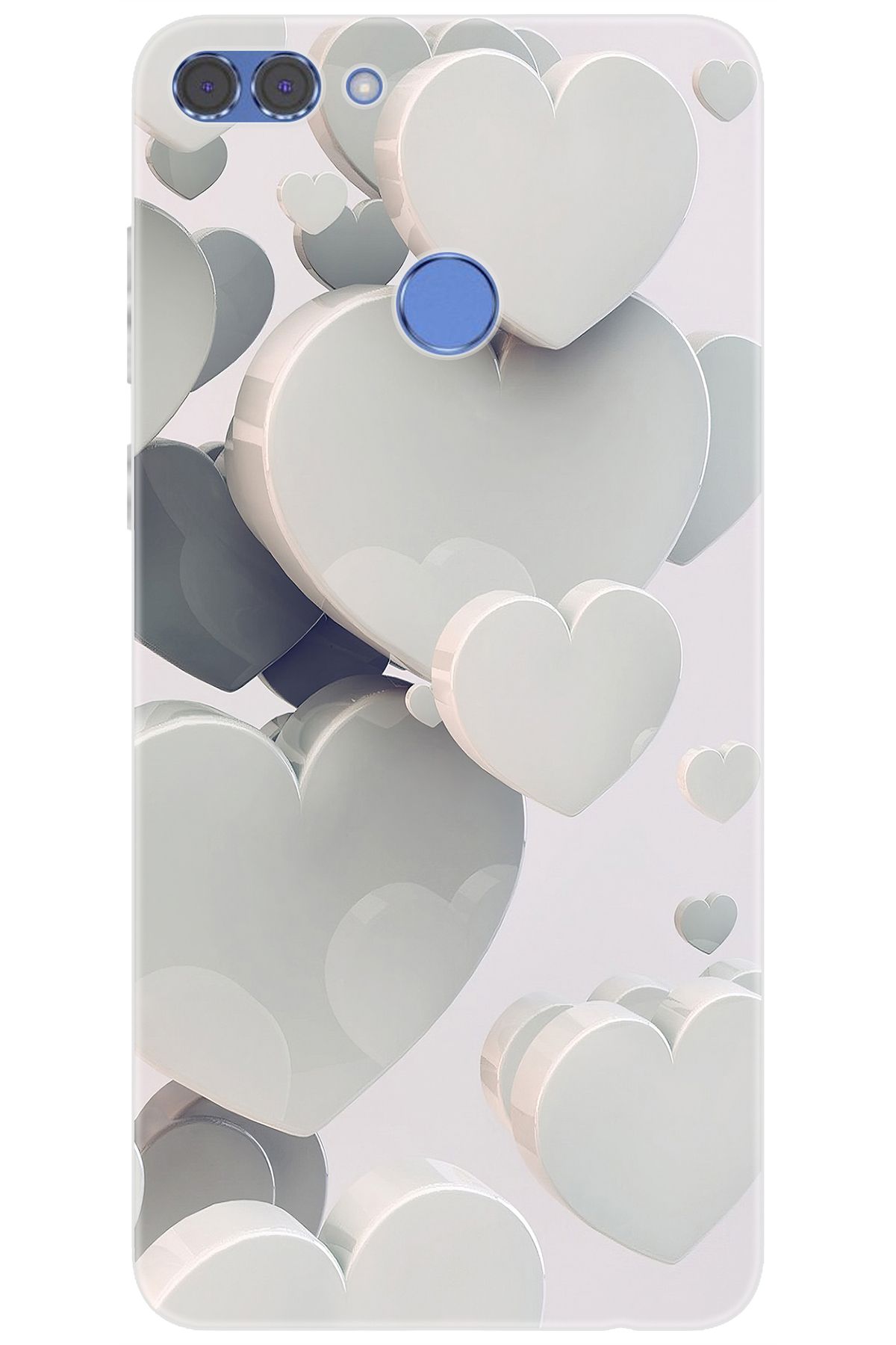 Ceppare Huawei Y9 2018 (FLA-LX1/LX2) Uyumlu Kılıf Desen Baskılı Silikon Beyaz Kalpler STK:259 CP-A2L3DJx