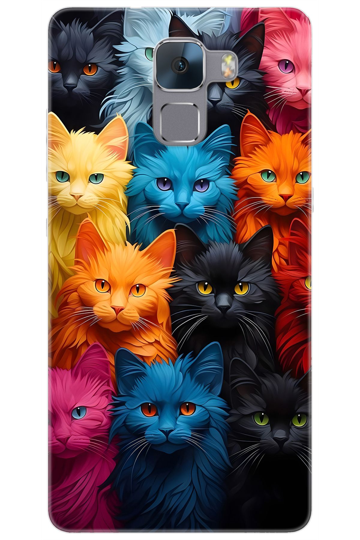 Ceppare Huawei Honor 7 (PLK-L01) Uyumlu Kılıf Desen Baskılı Silikon Renkli Kediler STK:713 CP-TGjTQaM