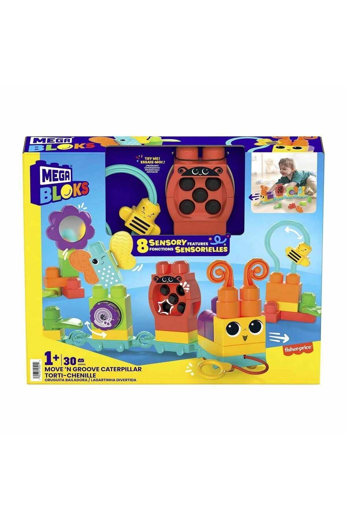 OEM HKN44 MEGA BLOK® Hareketli Duyusal Gelişim Tırtılı 30 parça +1 yaş