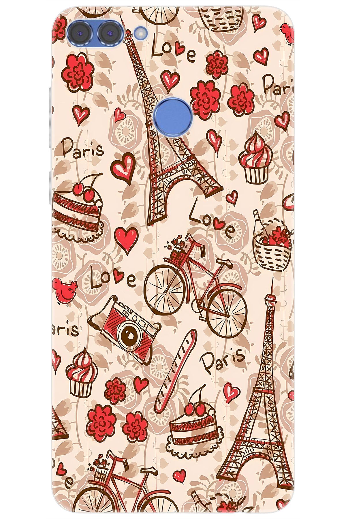 Ceppare Huawei Y9 2018 (FLA-LX1/LX2) Uyumlu Kılıf Desen Baskılı Silikon Eyfel Serisi STK:678 CP-BfrdTPr