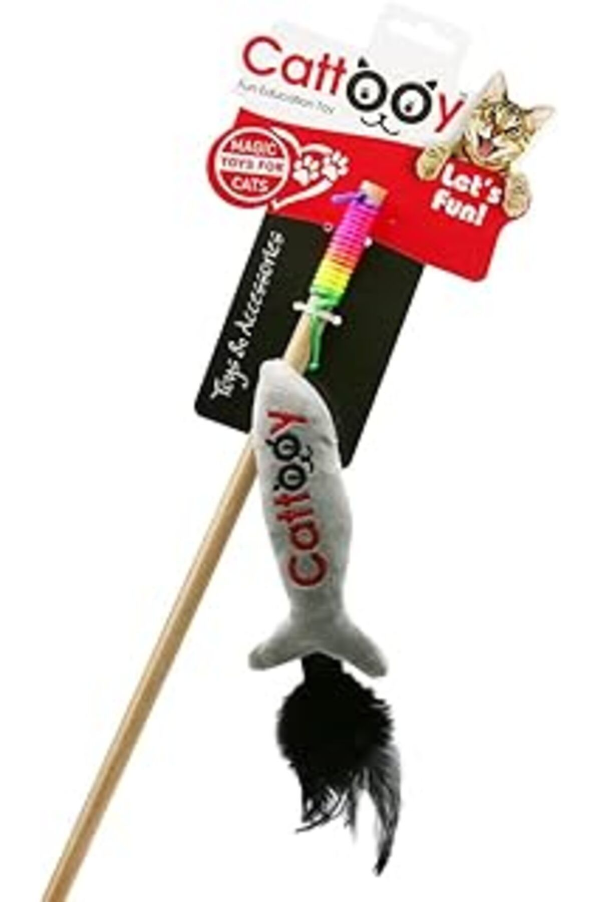 karadağsb Cattooy Fun Education Toy El Yapimi Ahşap Sapli, Tüylü Ve Çingirakli Jr. Fish Olta (Koyu Gri)