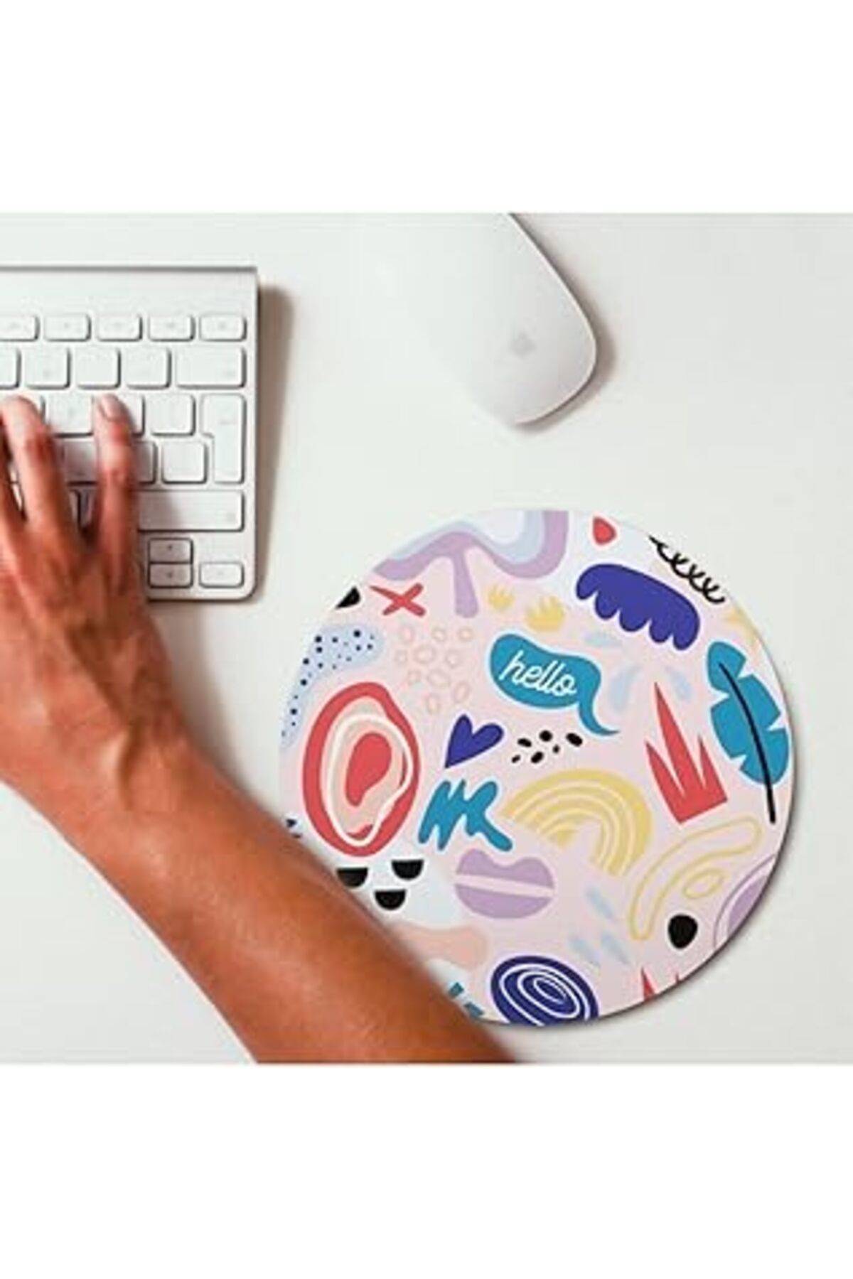 Mu Art Ahşap Hediyesepeti Minimal Renkli Tasarımlı Yuvarlak Mousepad - Mouse Pad - Fare Altlığı