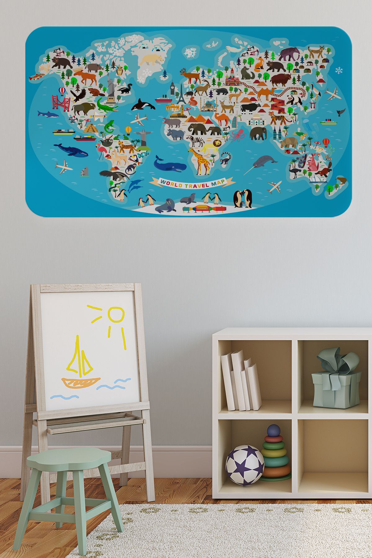 Haye Collection Eğitici Dünya Haritası Dünya Atlası Çocuk ve Bebek Odası Duvar Sticker-60x105-3787