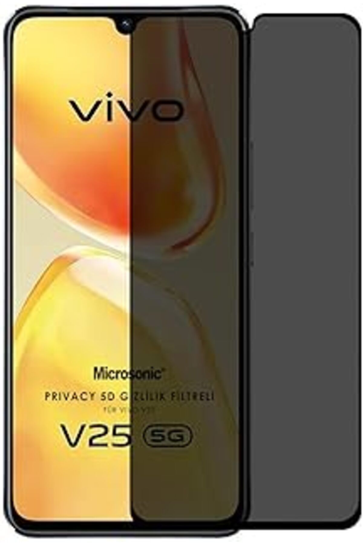 Pazarcan Microsonic Vivo V25 5G Privacy 5D Gizlilik Filtreli Cam Ekran Koruyucu Siyah