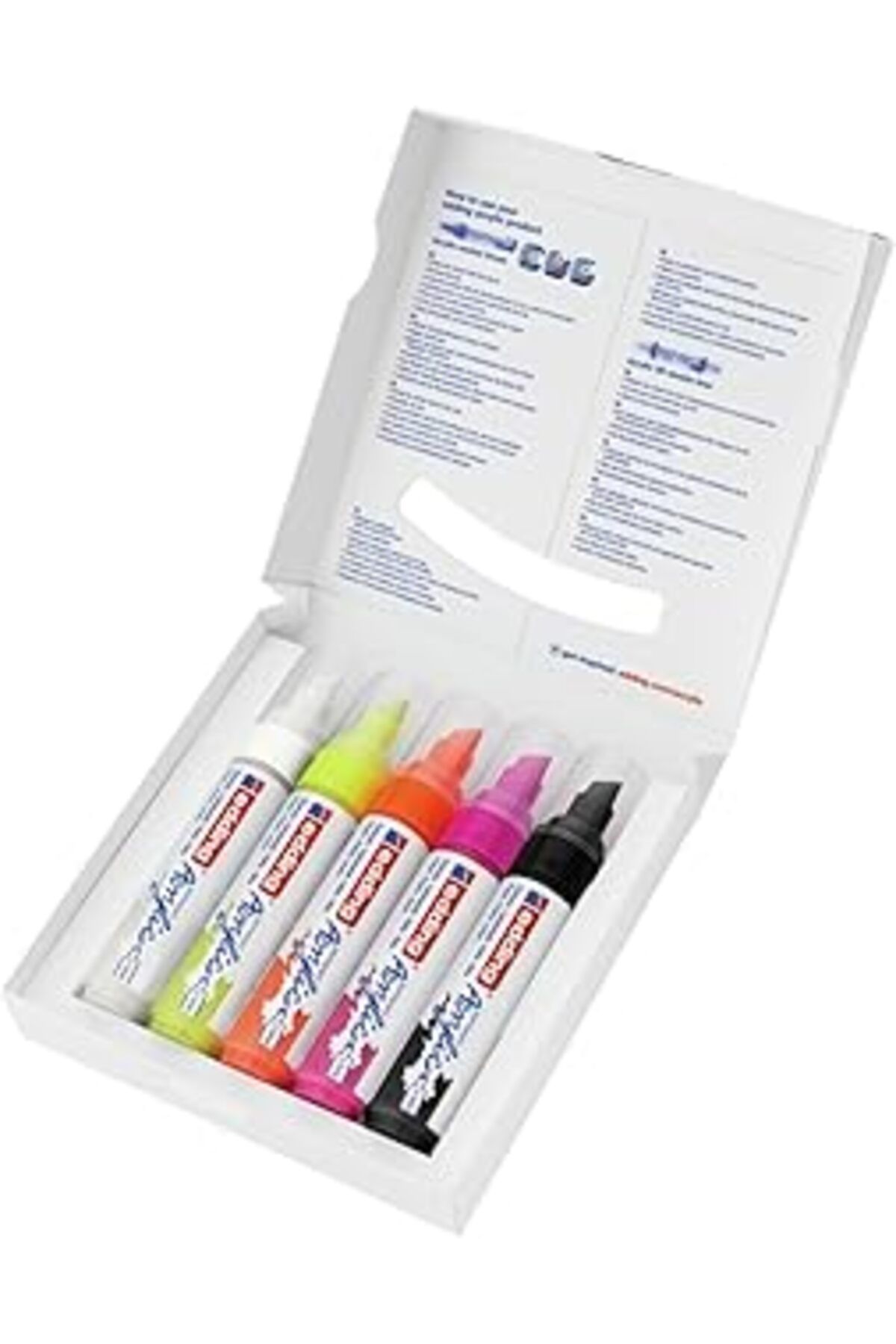 Pazarcan Edding 5000 Akrilik Markör Geniş - Beyaz Siyah Sarı Turuncu Pembe - Akrilik Markörler 5'Li Paket (N