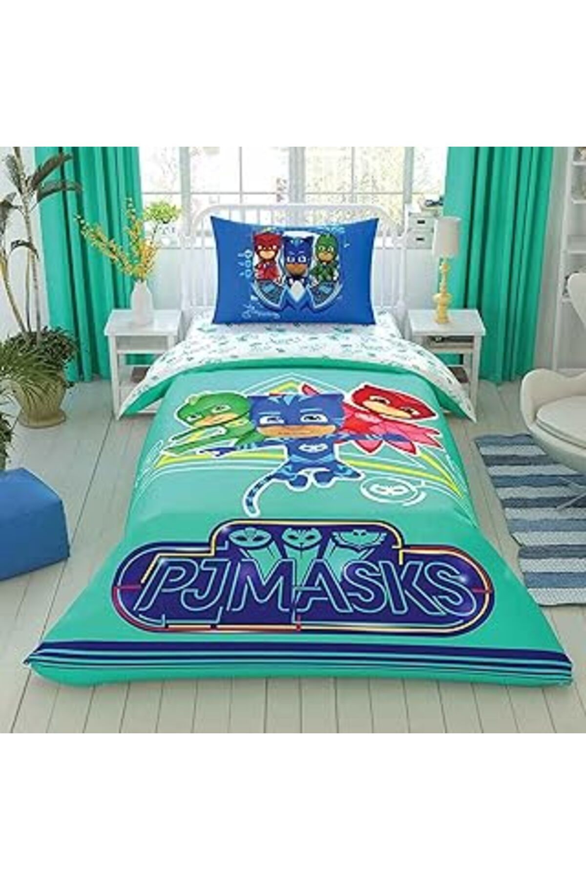 Mu Art Ahşap Taç Pj Masks Lisanslı Move Karakter Baskılı%100 Pamuk Nevresim Takımı, Çok Renkli, Tek Kişilik (nev