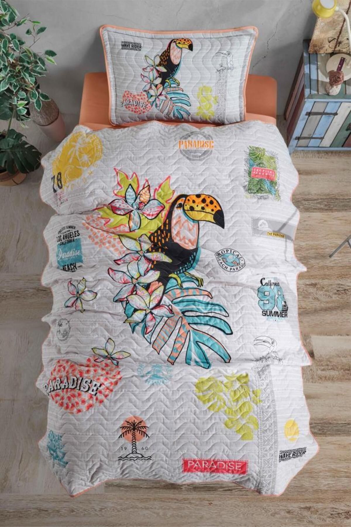 feifei Tek Kişilik Yatak Örtüsü Paradise V1 Somon
