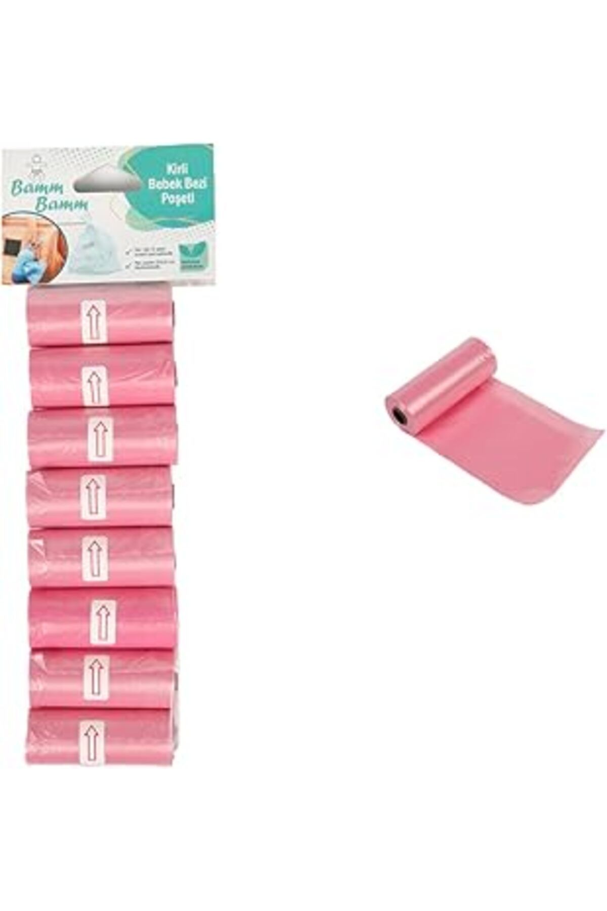 Mu Art Ahşap Bamm Bamm Kirli Bebek Bezi Poşeti Çanta Boy Pembe 8 Rulo (120 ADET)