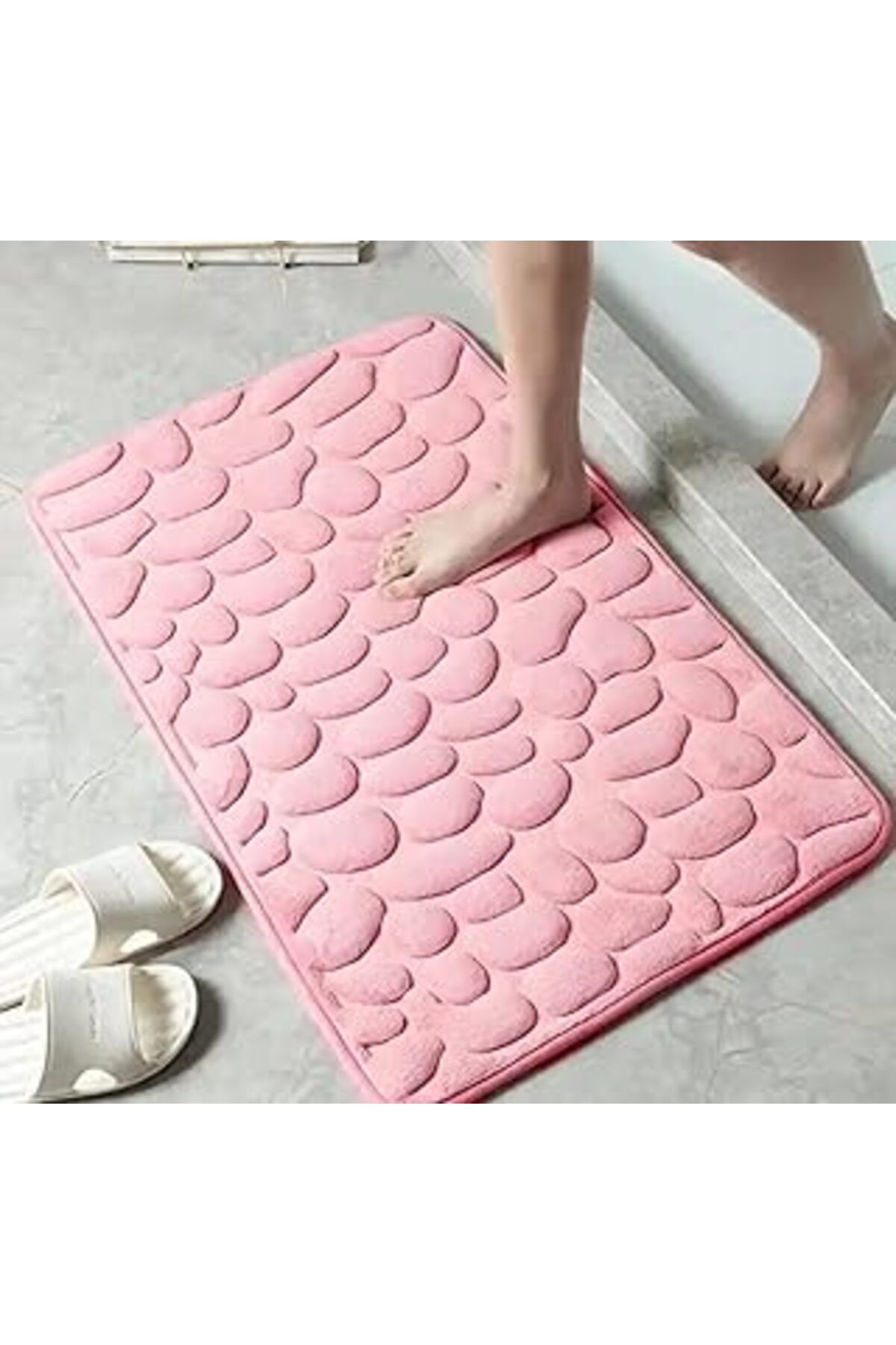 karadağsb Emey E-Ticaret Memory Kaydırmaz Banyo Paspası,Kabartma Desenli Banyo Matı (Pembe)