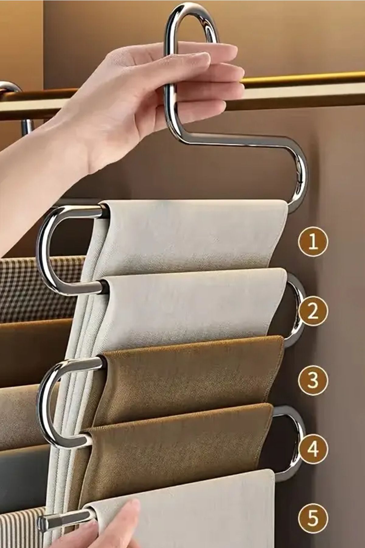 Liku 5 Katlı Metal Pantalon ve Eşarp Askısı Dolap Gardop İçi Düzenleyici Kıyafet Organizer
