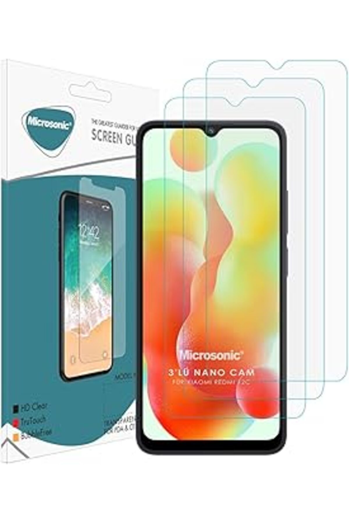 Karachil Microsonic Xiaomi Redmi 12C Screen Protector Nano Glass Cam Ekran Koruyucu (3`Lü Paket)