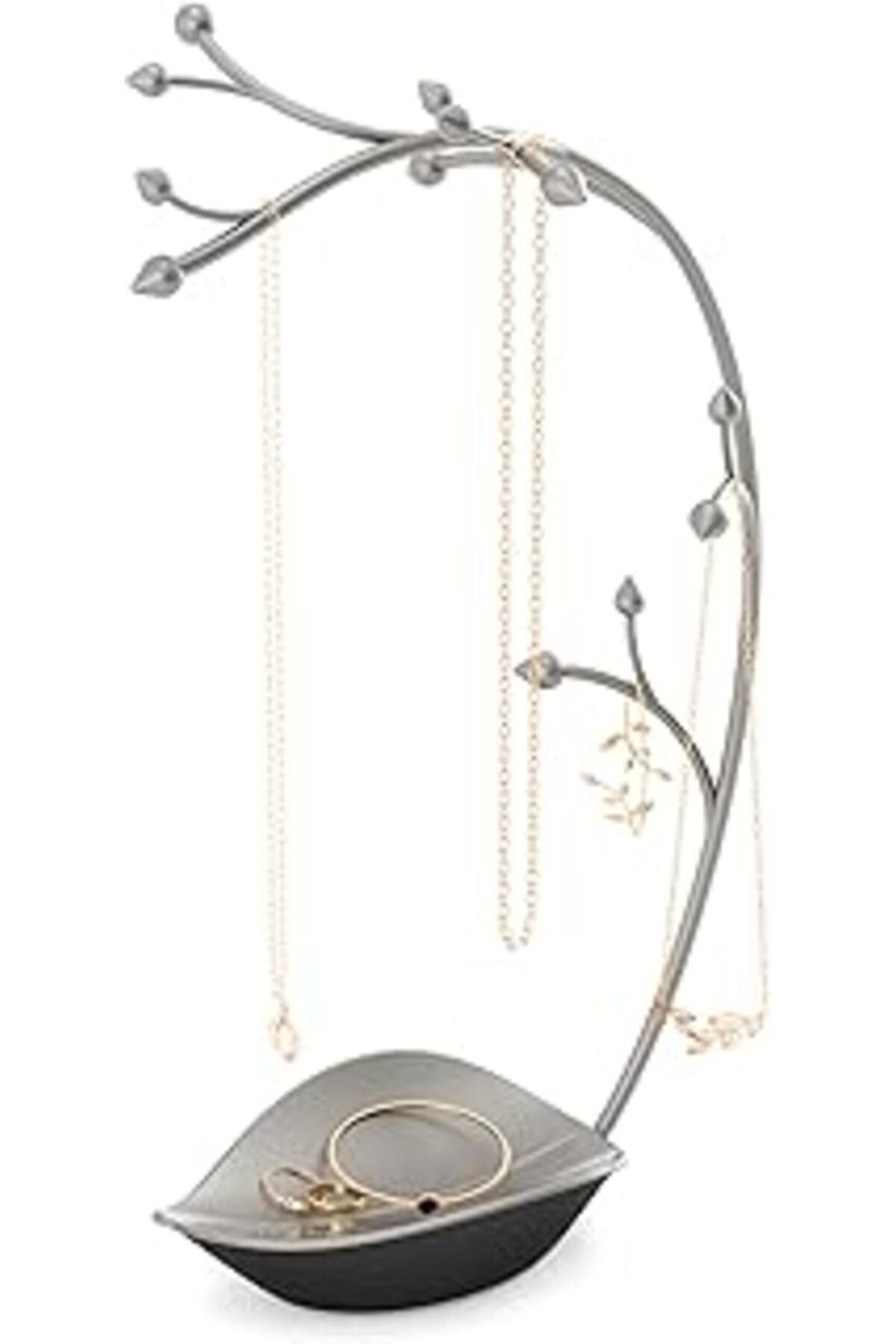 NZM TİCARET Umbra Orchid Takı Standı Ve Takı Ağacı, Zincirler Için, Entegre Takı Raflı, Çelik Gri, 23 X 14 X 38