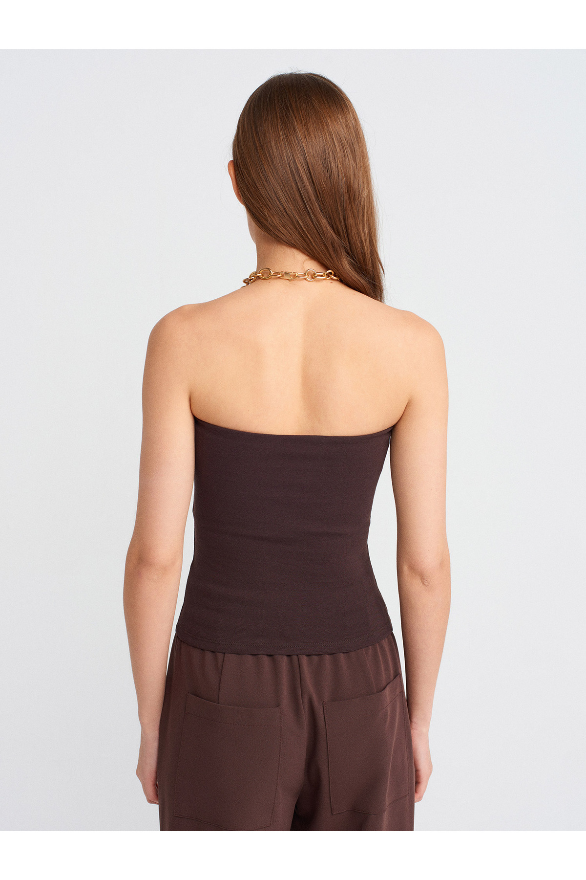 Dilvin  20659 Straplez Top-Koyu Kahve - Görsel 3