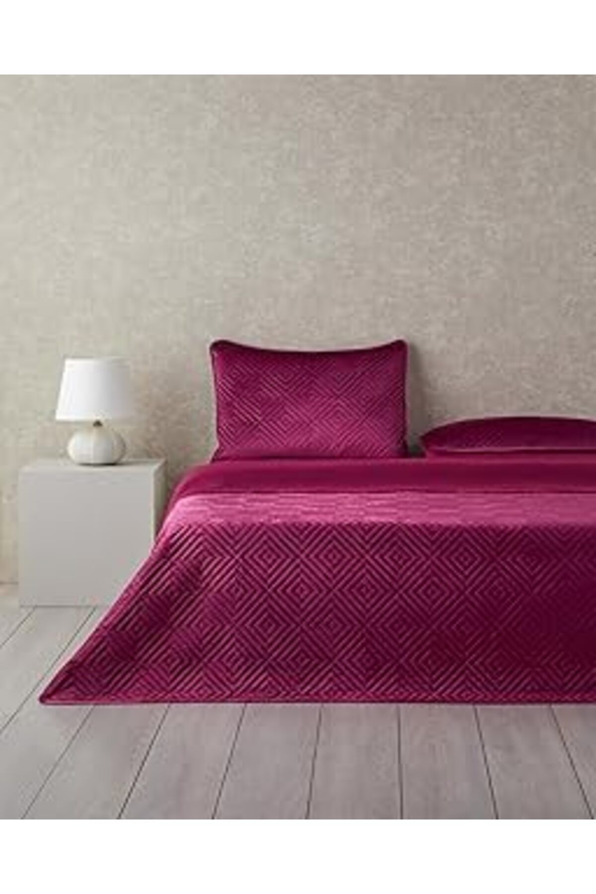 NZM TİCARET English Home Diamant Kadife Tek Kişilik Yatak Örtüsü Fuşya