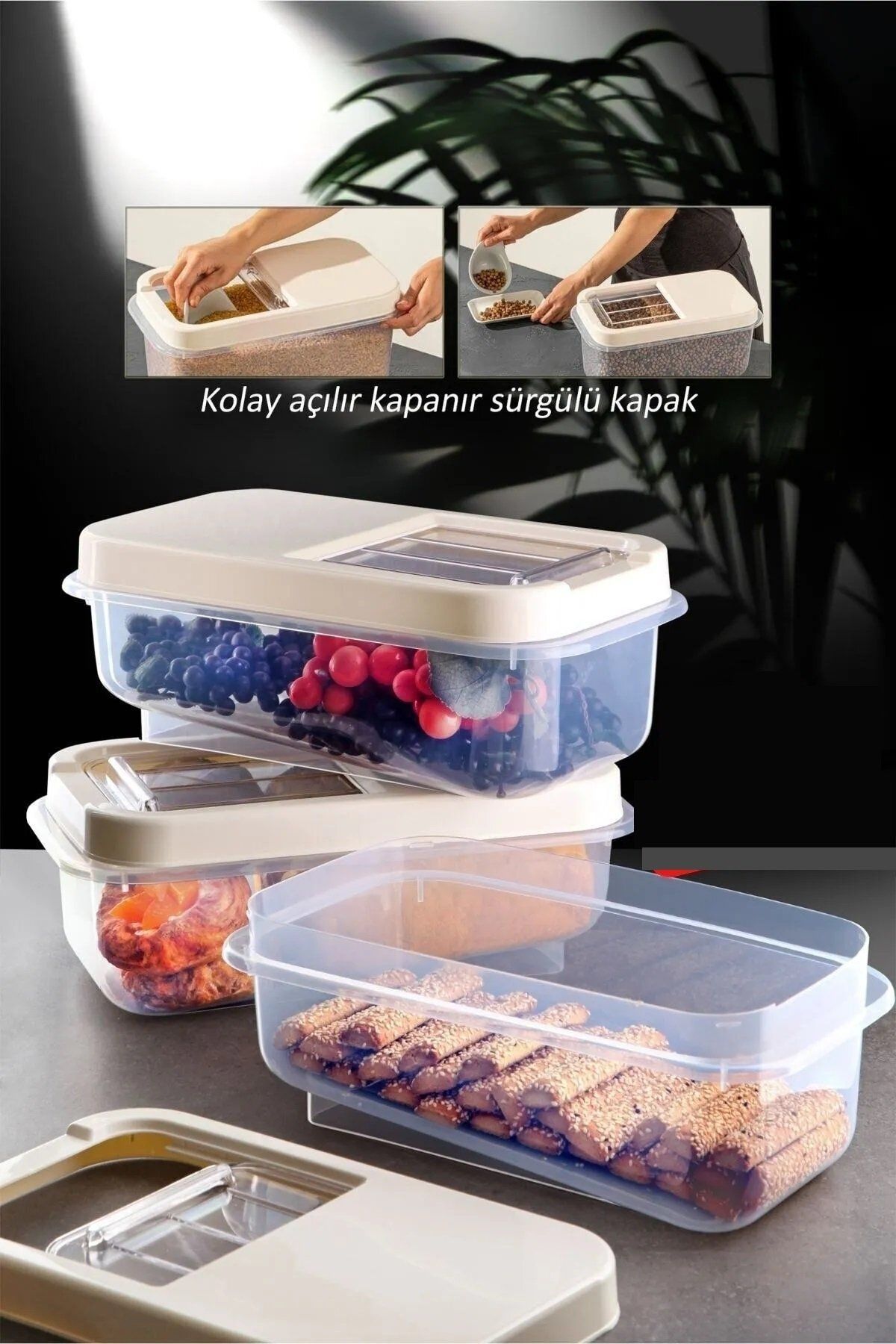 Magne Sürgülü Kapaklı 5 LT Erzak Bakliyat Un Şeker Saklama Kabı