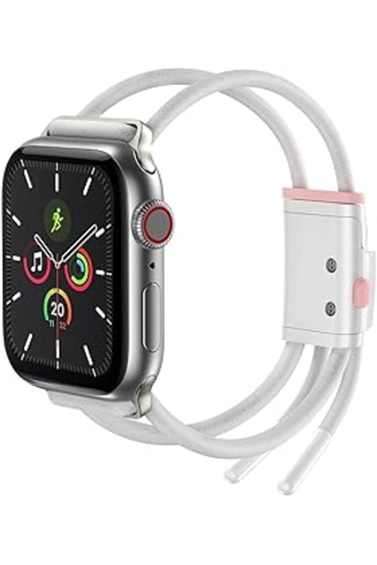 NZM TİCARET Lets Go, Akıllı Saat Kordonu, Beyaz - Pembe, Watch Seri 3 & 4 & 5 Uyumlu, 42 Mm / 44 Mm