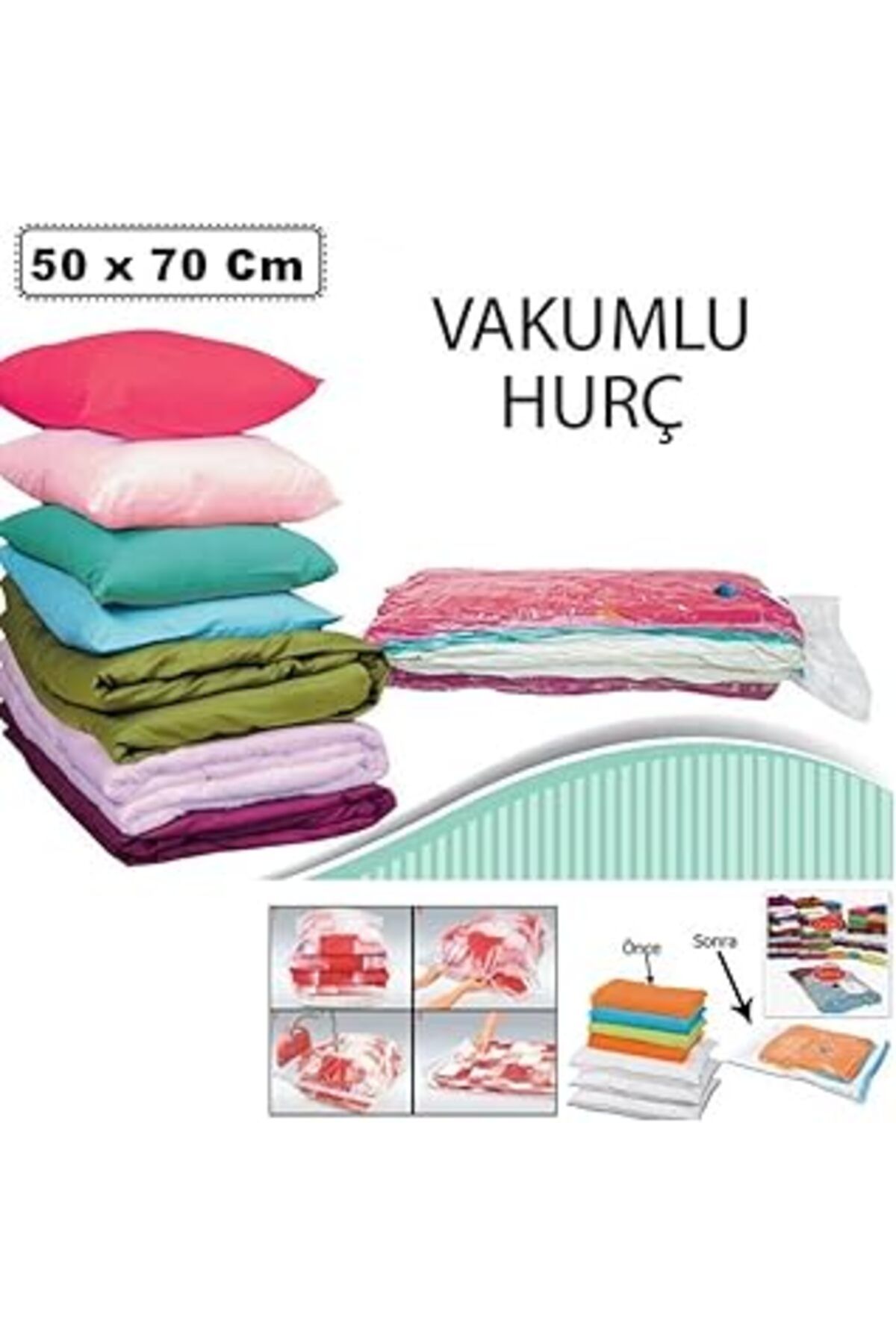 Mu Art Ahşap Vakum Hurcu-2 Adet Orta Boy 50 Cm X 70 Cm Vakumlu Poşet Vakumlu Hurç Vakumlu Torba Yorgan Yastık Sa