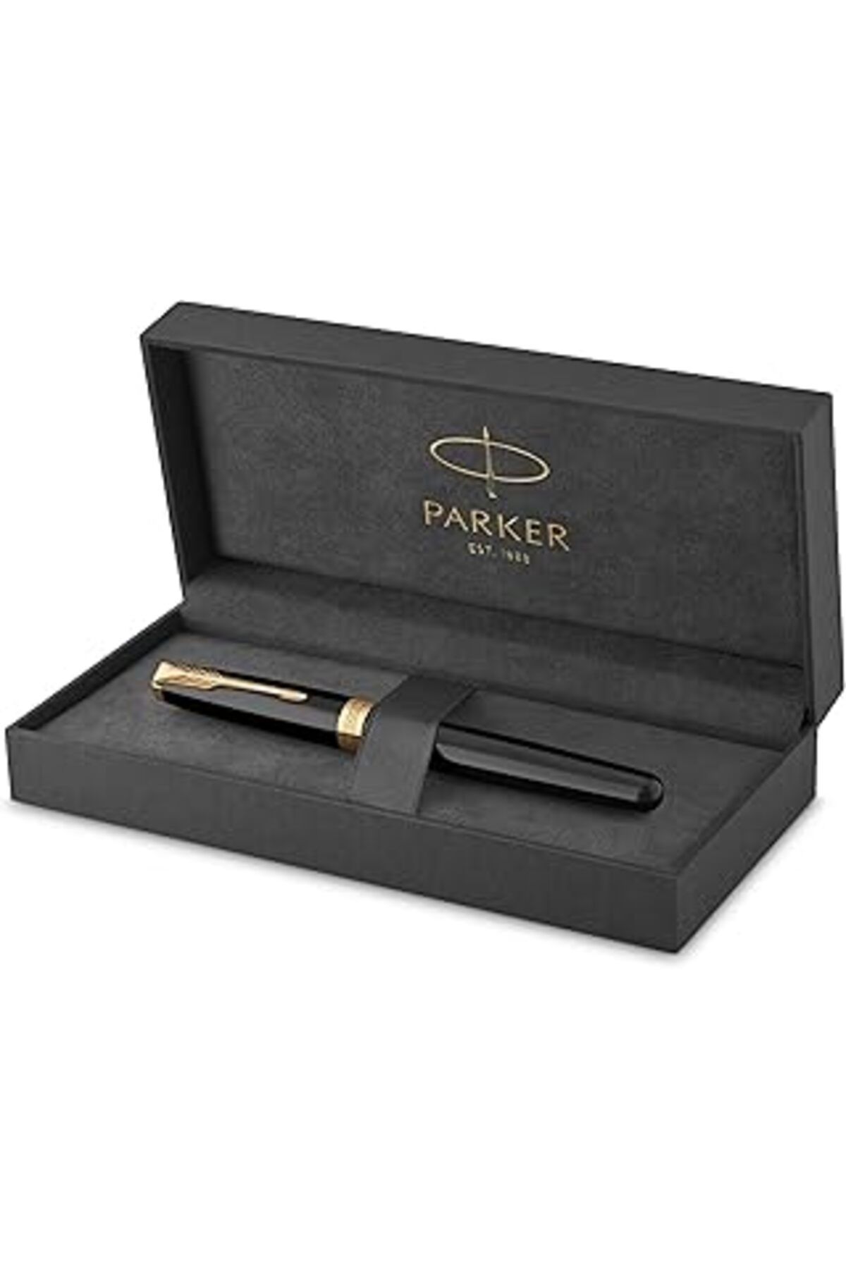 Mu Art Parker Sonnet Roller Kalem | Altın Süslemeli Siyah Boya | Ince Uç | Siyah Mürekkep | Hediye Kutusu