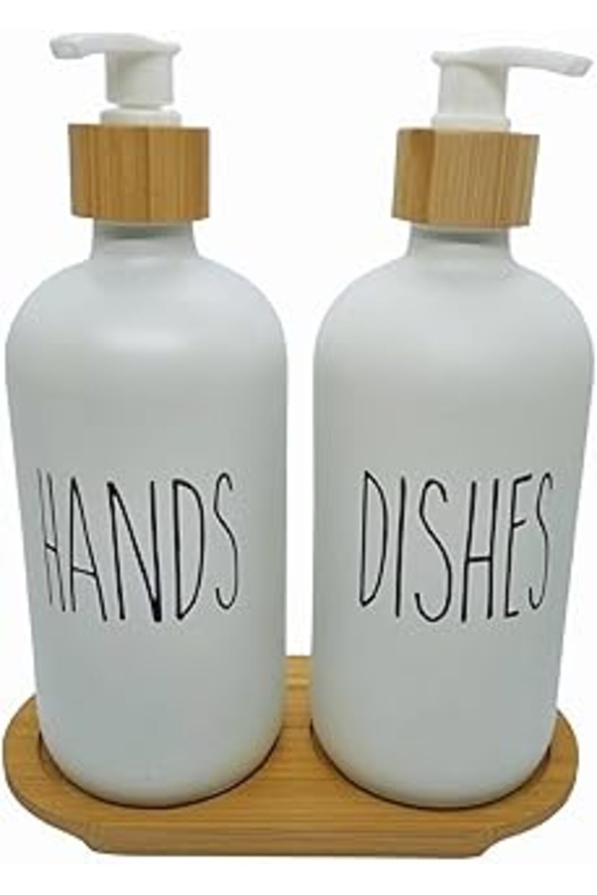 karadağsb Mien Bambu Kapaklı Cam Sıvı Sabunluk Seti 500 Ml X 2 - Mutfak Ve Banyo İçin Pompalı Sabunluk, El Ve