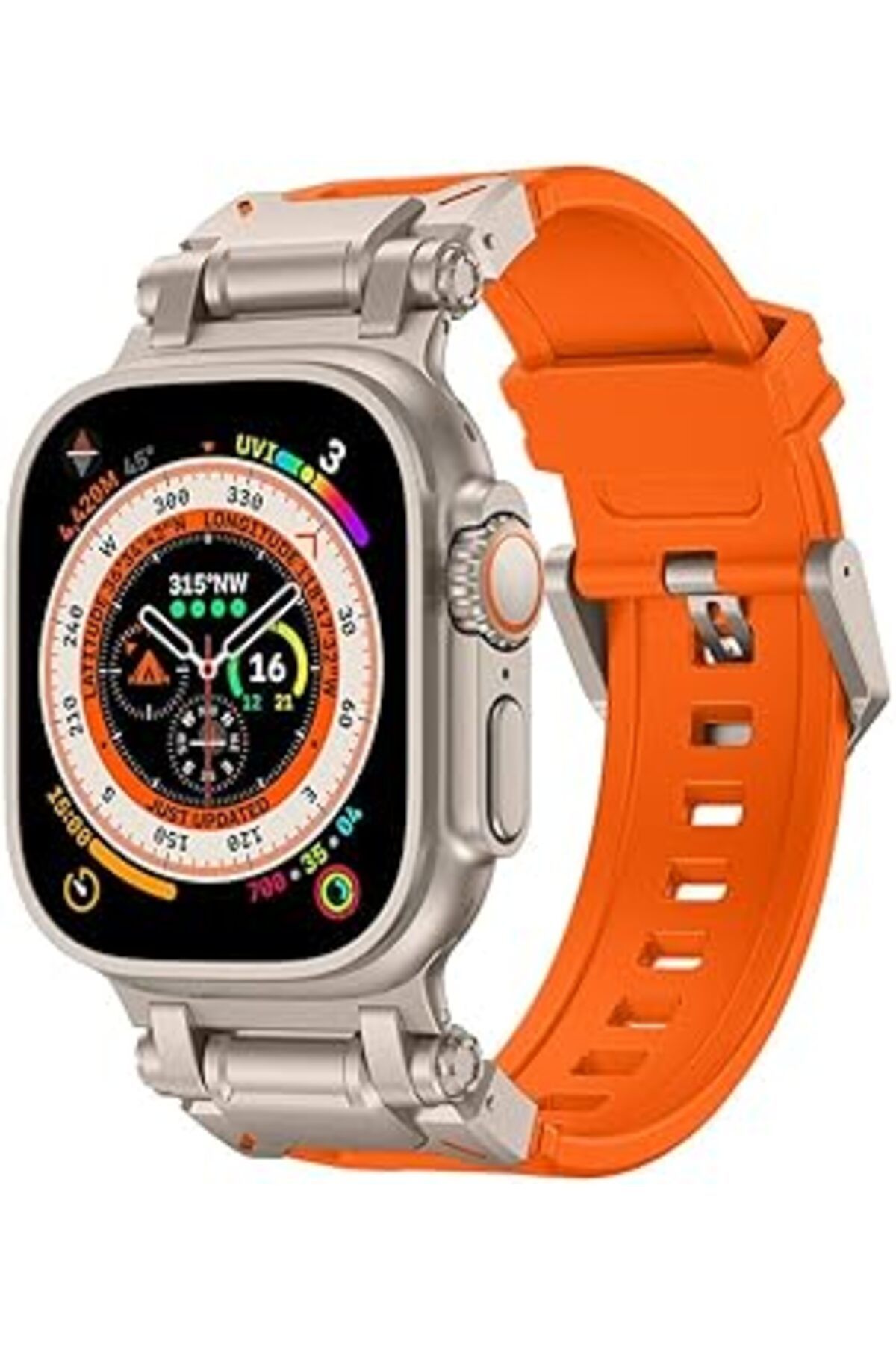 karadağsb Zore Apple İle Uyumlu Watch Ultra 49Mm Krd-101 Titanyum Metal Başlıklı Silikon Kordon Turuncu-Titan