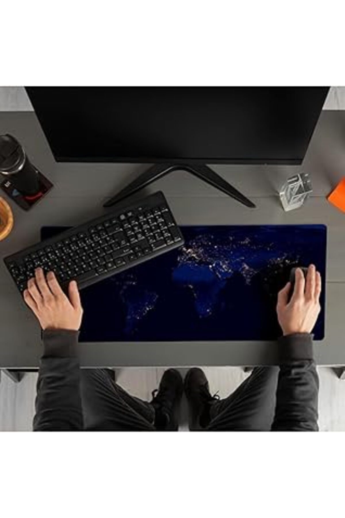 Mu Art Ahşap Hediyesepeti Gece Dünya Haritası Baskılı 70X30 Büyük Boy Mousepad - Mouse Pad - Fare Altlığı