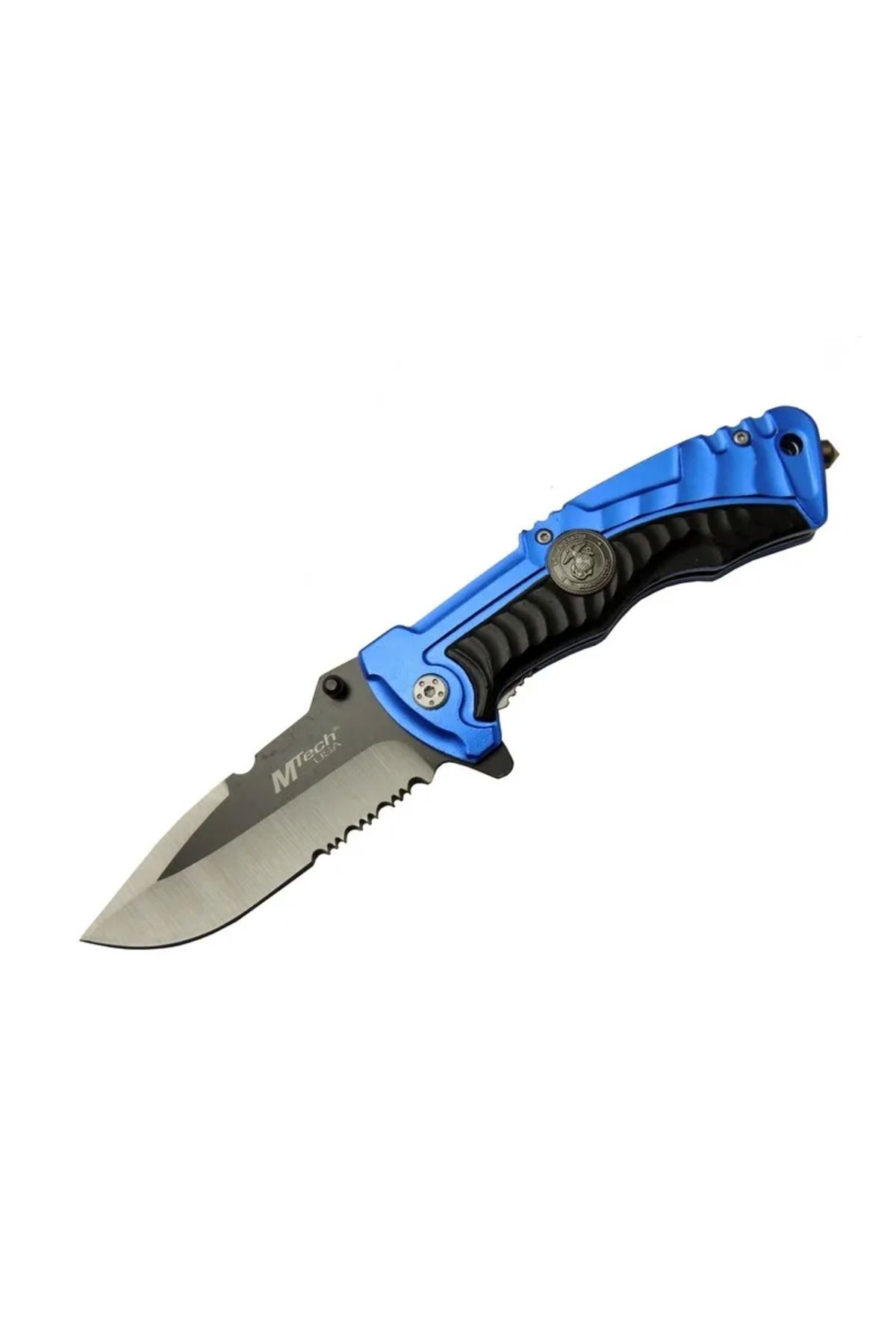 Evinso 4-12-3 Mavi Kurtarma / Kamp Çakısı 21Cm- Yarı Otomatik, Testere Detaylı, Cam Kırma Aparatlı, Kemerl