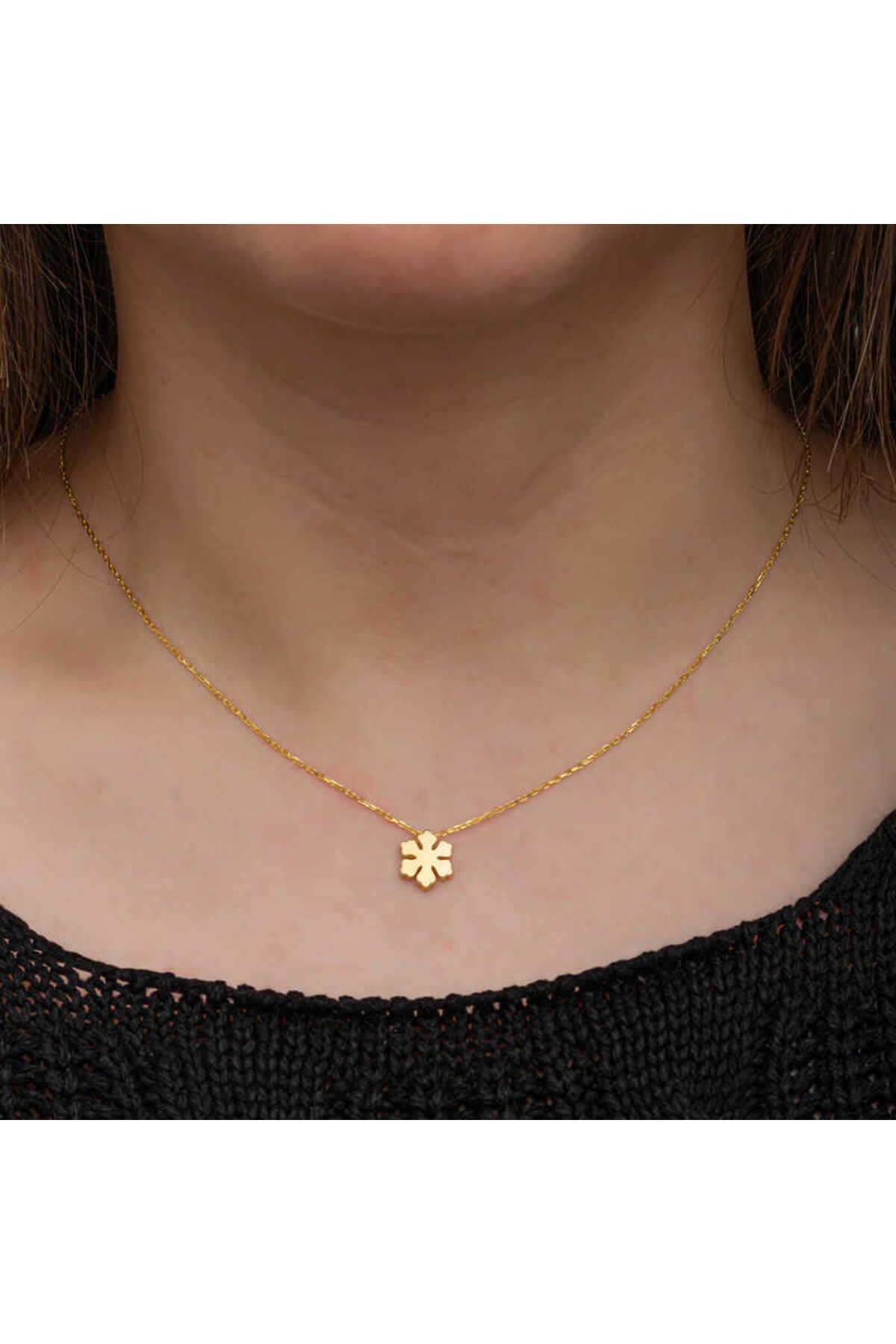 NİDAM BUTİK Gümüş Gold Minimal Kar Tanesi Kadın Kolye