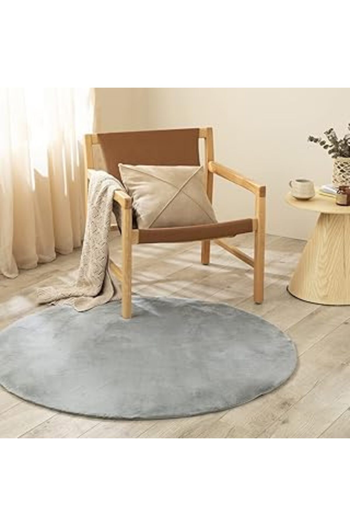 NZM TİCARET English Home Yuvarlak Halı, Modern Uzun Tüylü, Oturma Odası, Yatak Odası Için, Açık Gri, 120 Cm