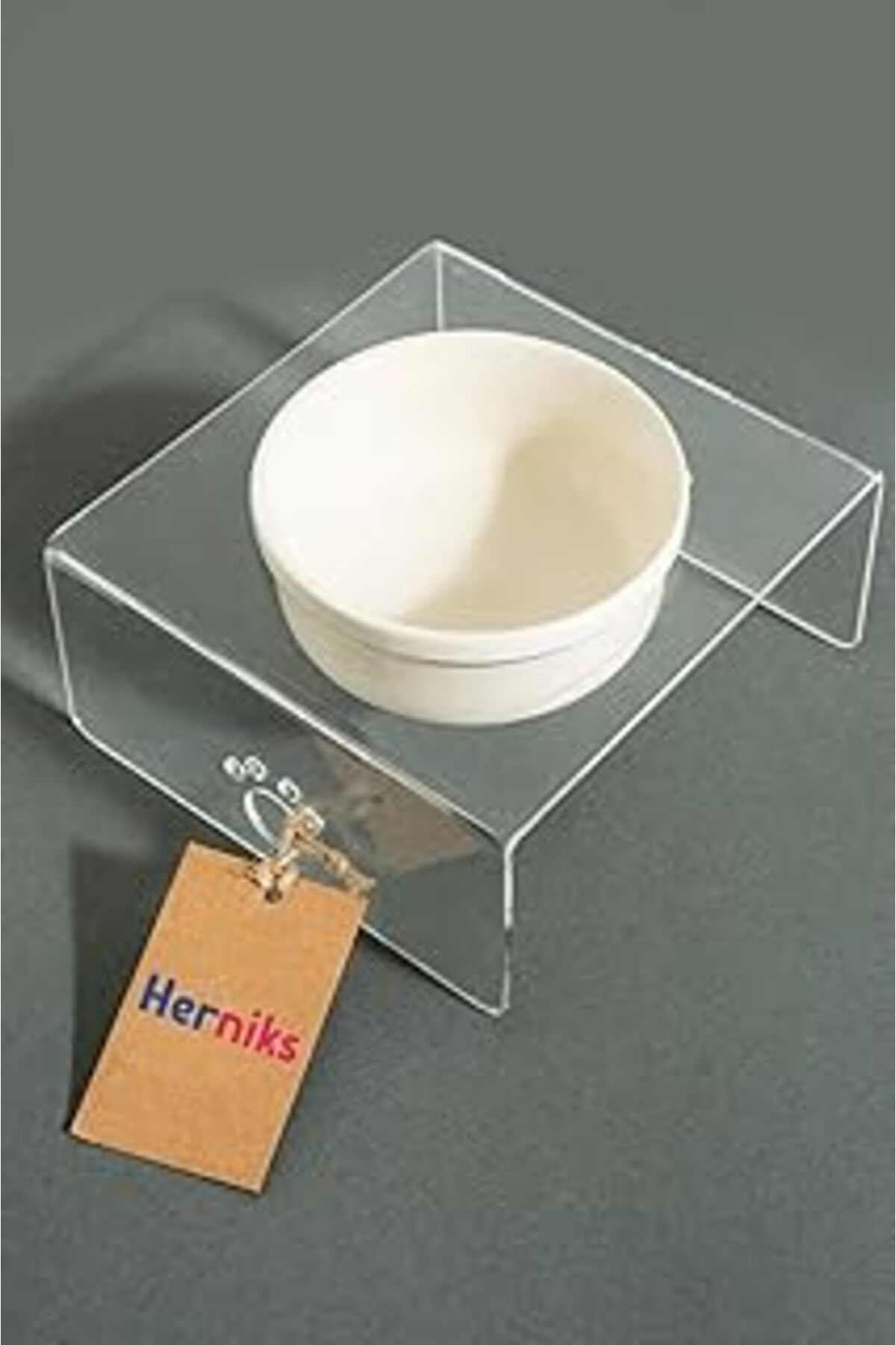 karadağsb Herniks Pati Desenli Şeffaf Pleksi Ve Seramik Tekli Mama Kabı Çeşitleri 17X15 Cm (Şeffaf)