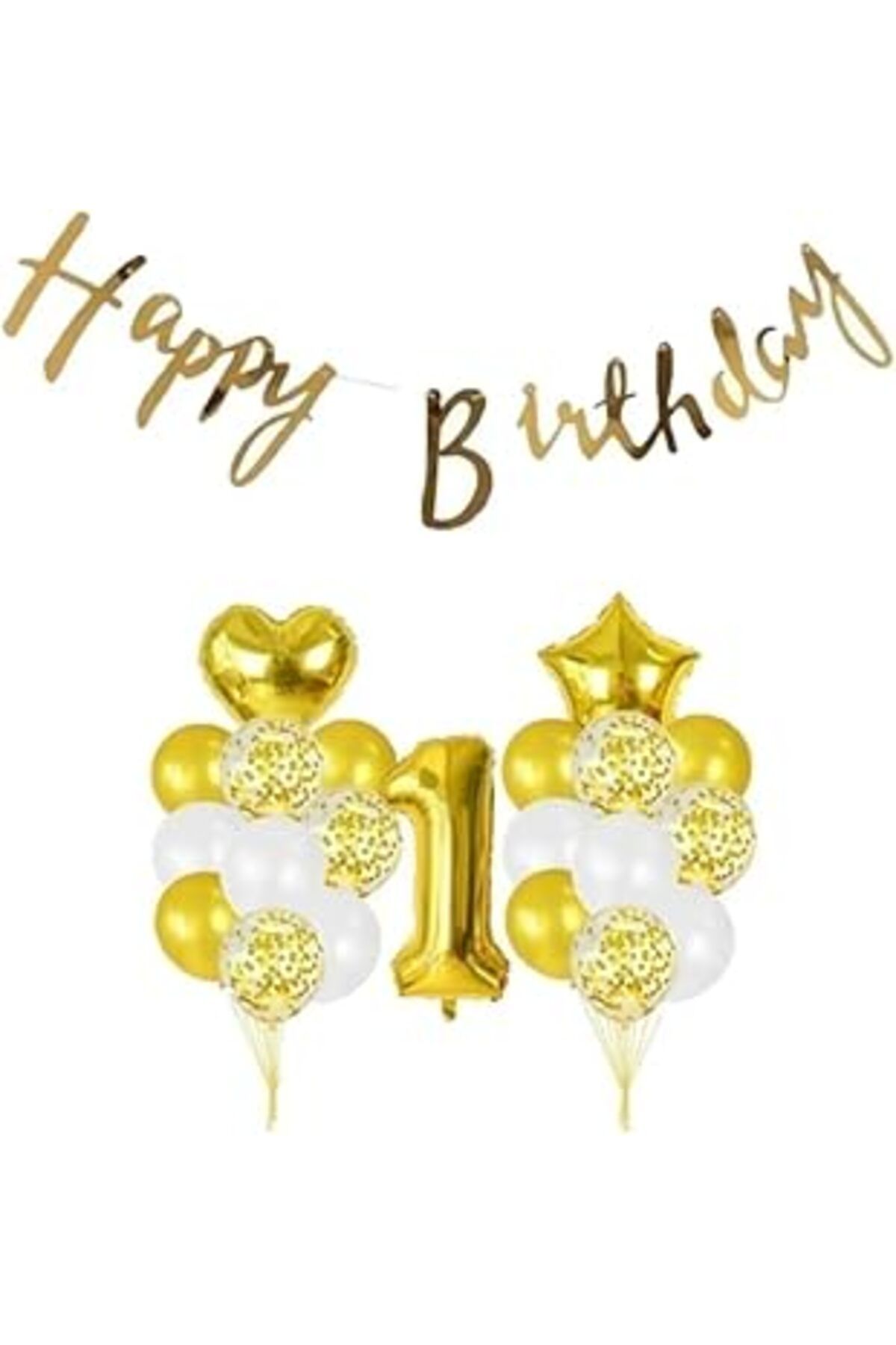 karadağsb Bkmc 1 Yaş Gold Happy Bırthday Balon Seti Gold Bmcnm268