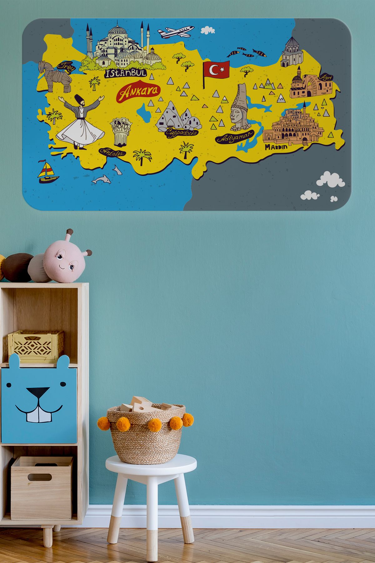 Atik Tasarım Eğitici ve Öğretici Cocuk Odası Türkiye Haritası Duvar Sticker-60x105-3881