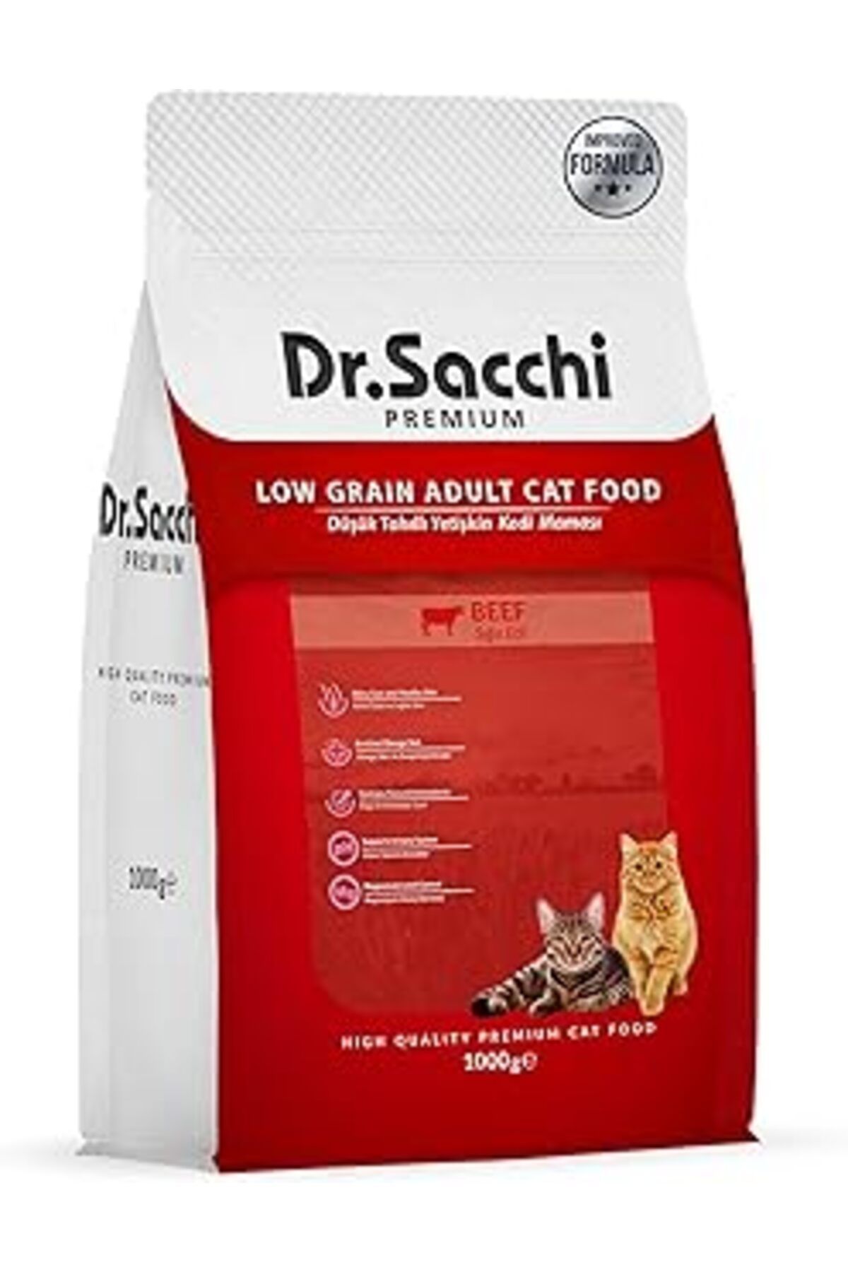 karadağsb Dr.Sacchi Premium Düşük Tahıllı Sığır Etli Yetişkin Kedi Maması 1 Kg