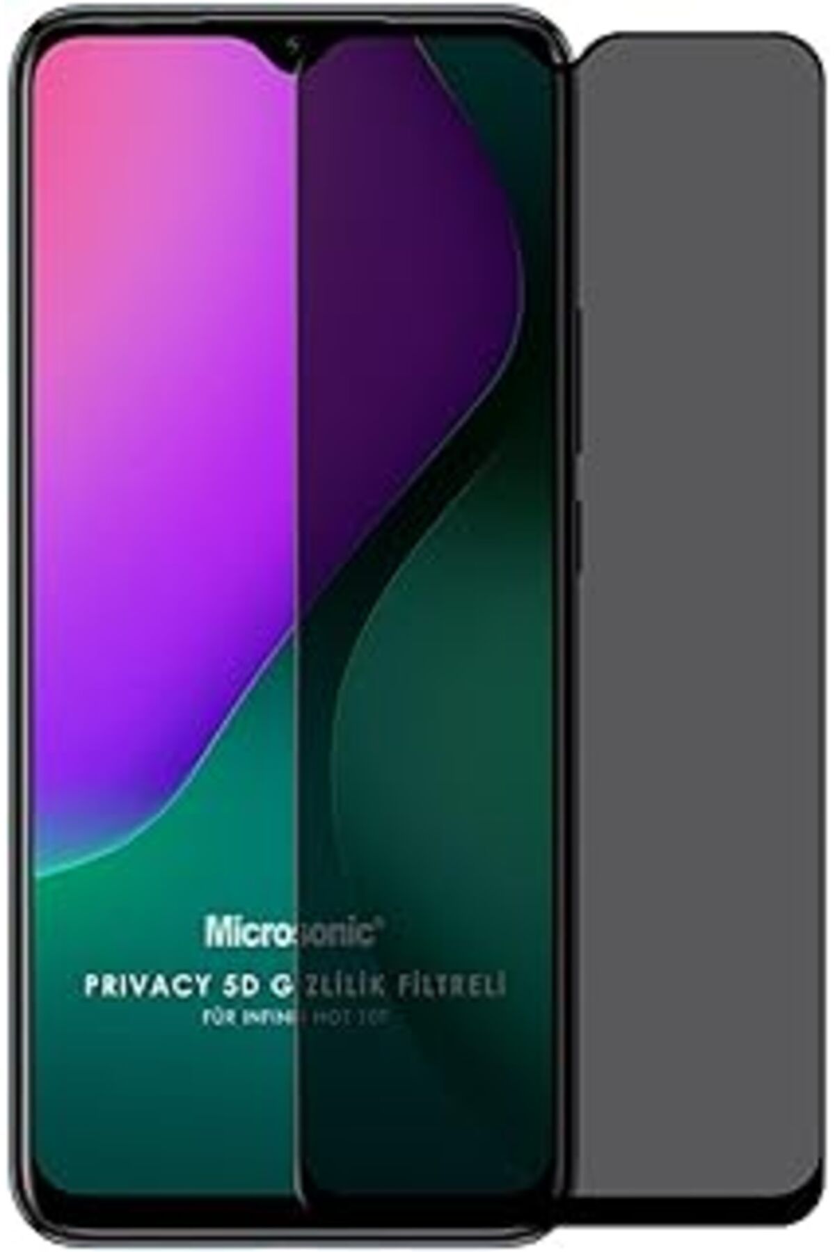 Pazarcan Microsonic Infinix Hot 10T Privacy 5D Gizlilik Filtreli Cam Ekran Koruyucu Siyah