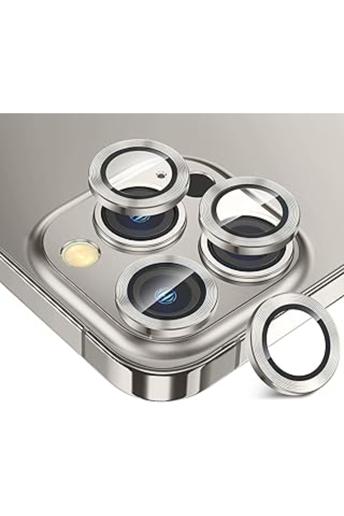 Pazarcan Happy Trend Iphone 16 Pro Ve Iphone 16 Pro Max Kamera Camı Lens Koruyucu Halka Set - Beyaz Titanyum
