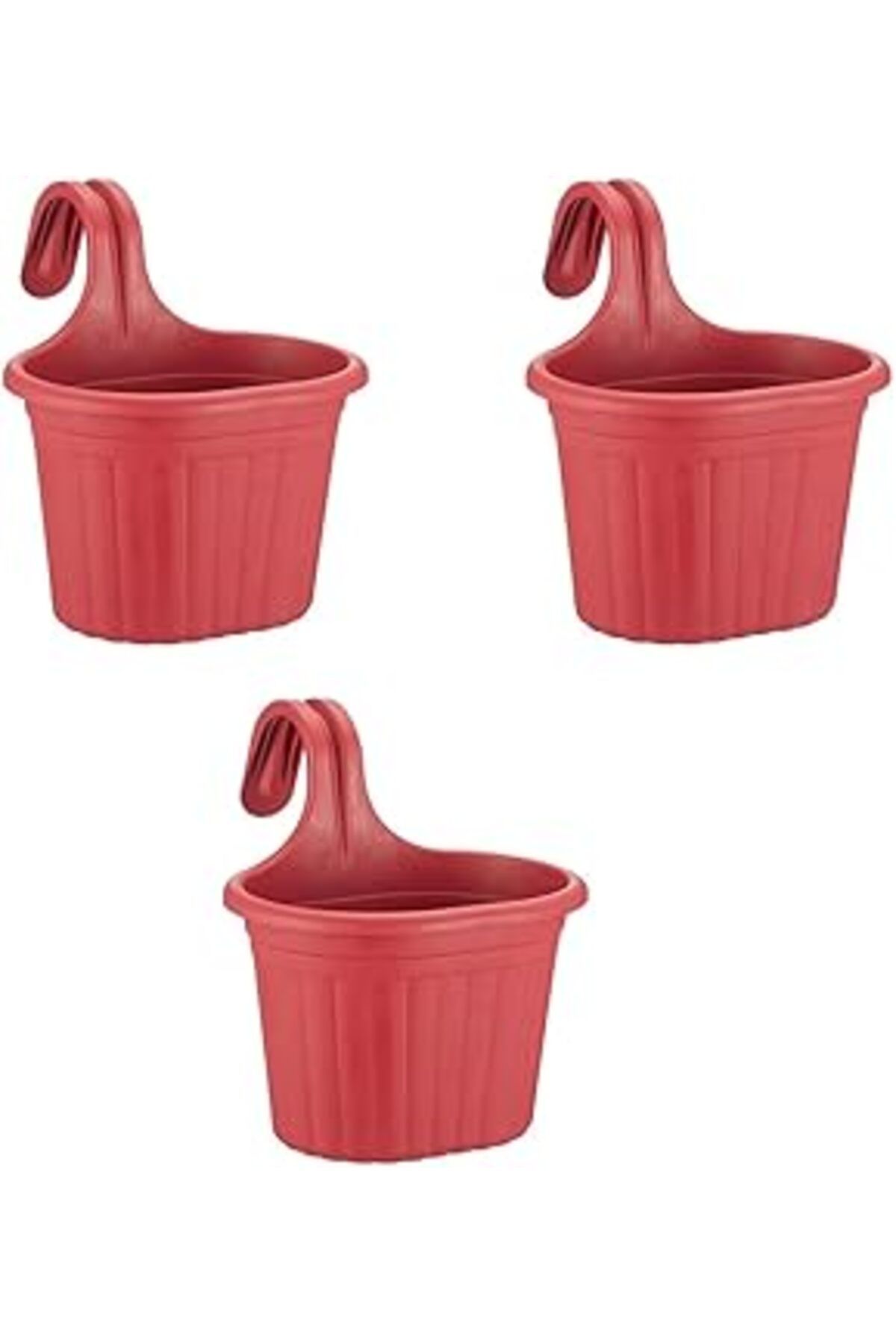 Mu Art Ahşap Tom1 Askılı Balkon Saksı, 3 Litre, 3 Adet, Kırmızı