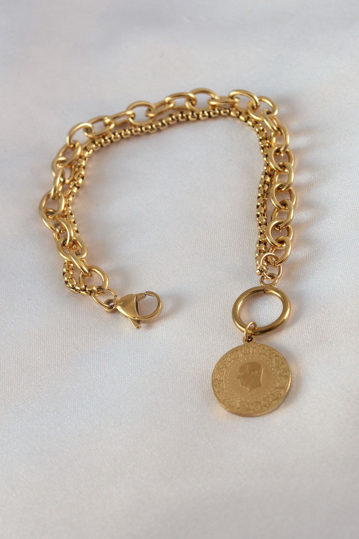 robotrend 316L Çelik Gold Renk 2'Li Zincir Model Altınlı Kadın Bileklik